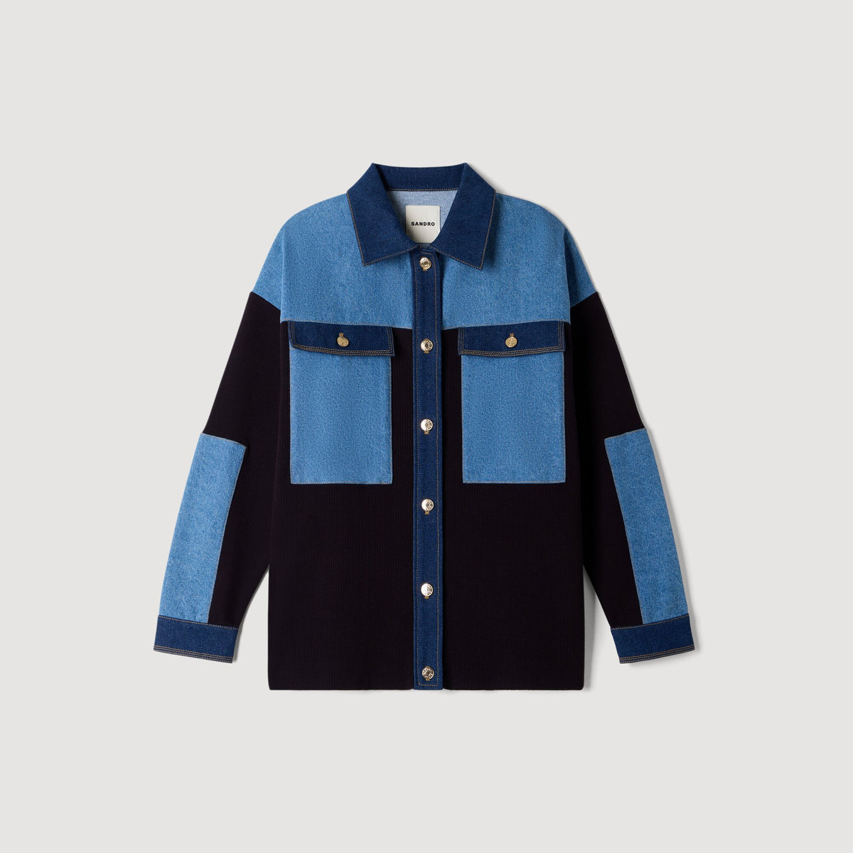 Celia Oversized denim mix cardigan Blue