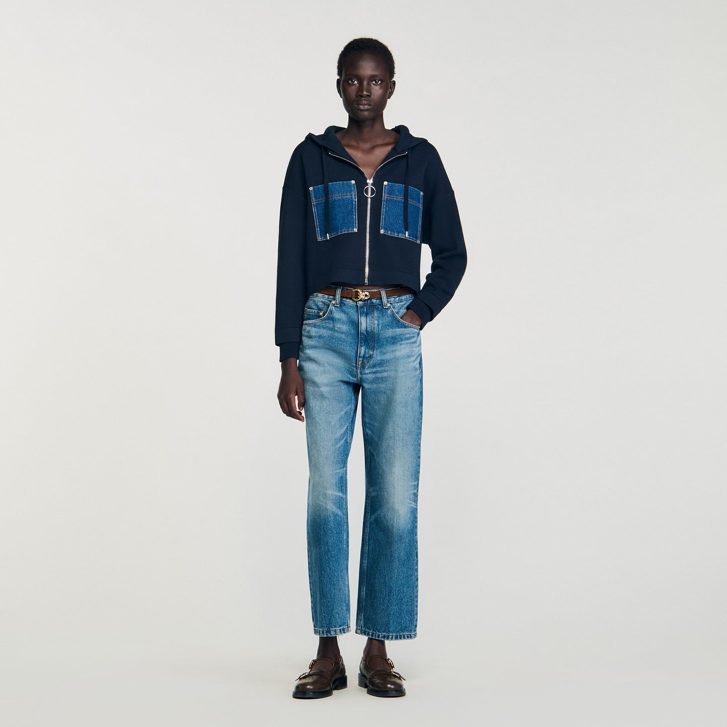 Adriane Knit And Denim Sweatshirt Navy Blue