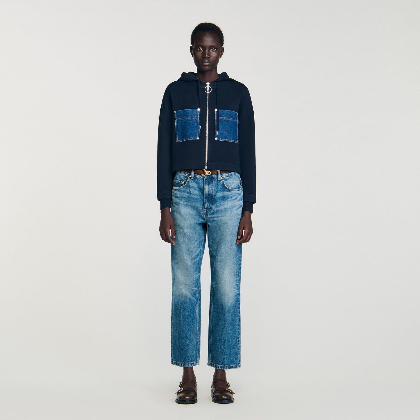 Adriane Knit And Denim Sweatshirt Navy Blue