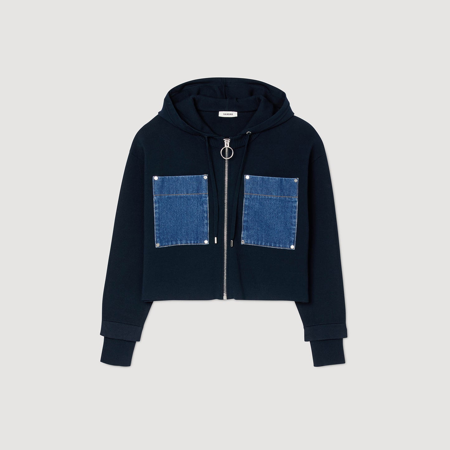 Adriane Knit And Denim Sweatshirt Navy Blue