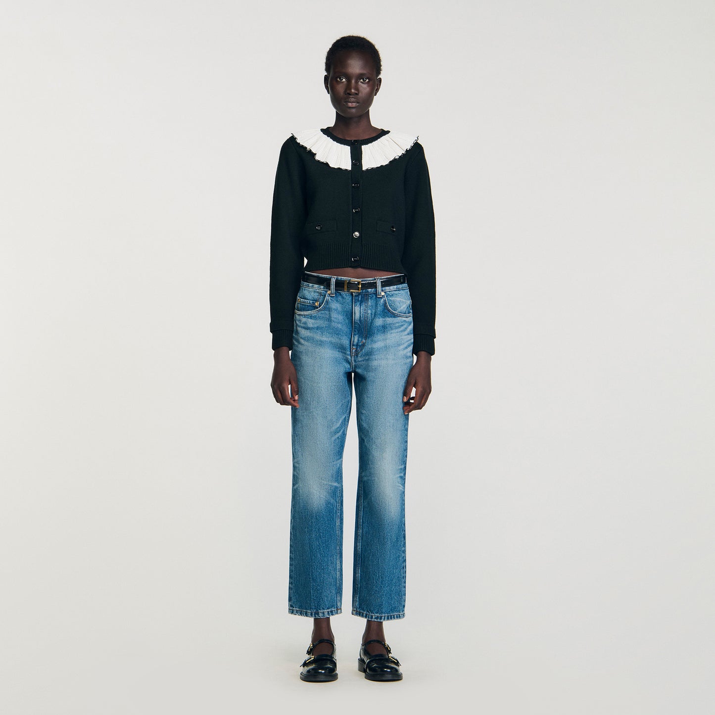 Roman Cardigan With Contrast Collar Black