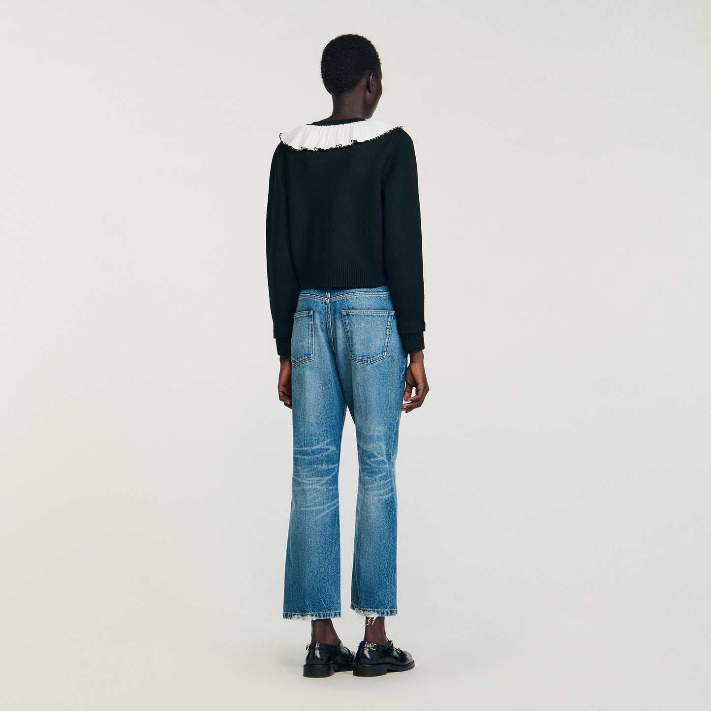 Roman Cardigan With Contrast Collar Black