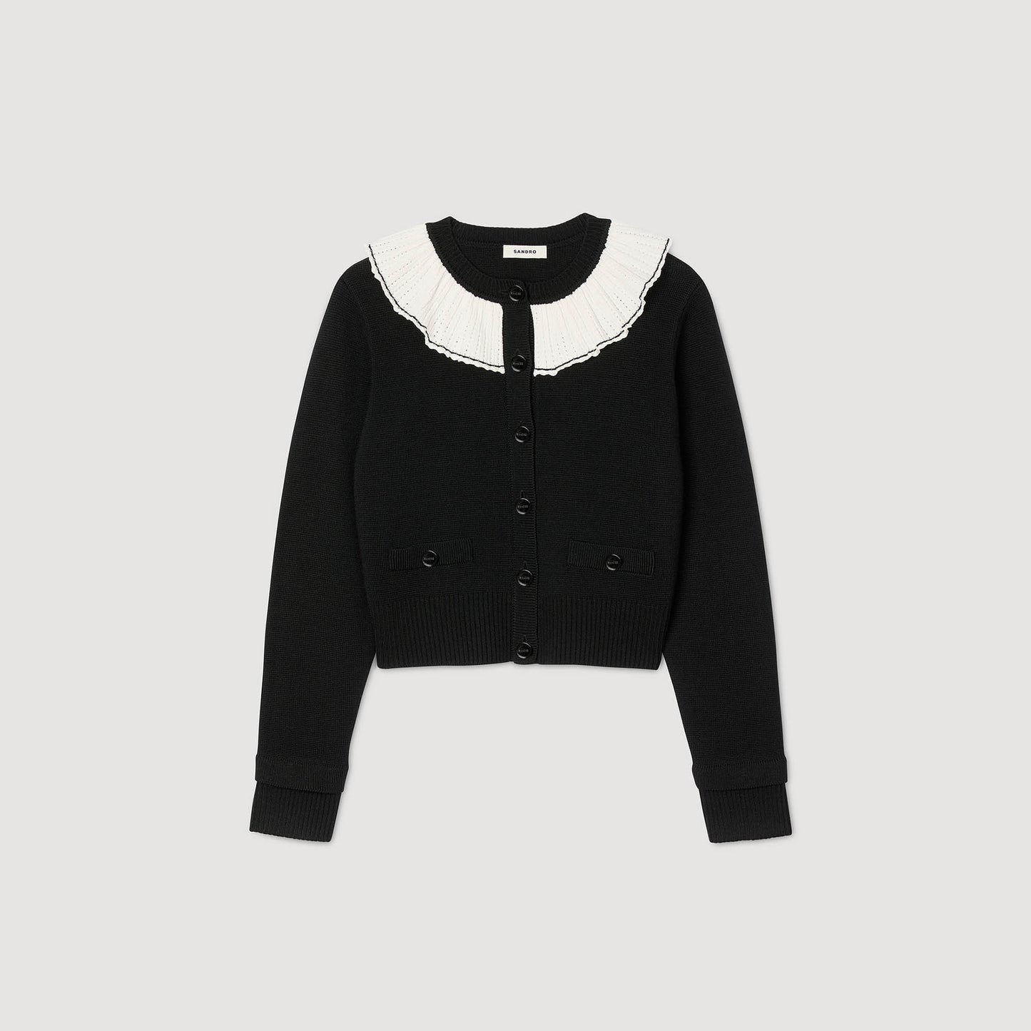 Roman Cardigan With Contrast Collar Black