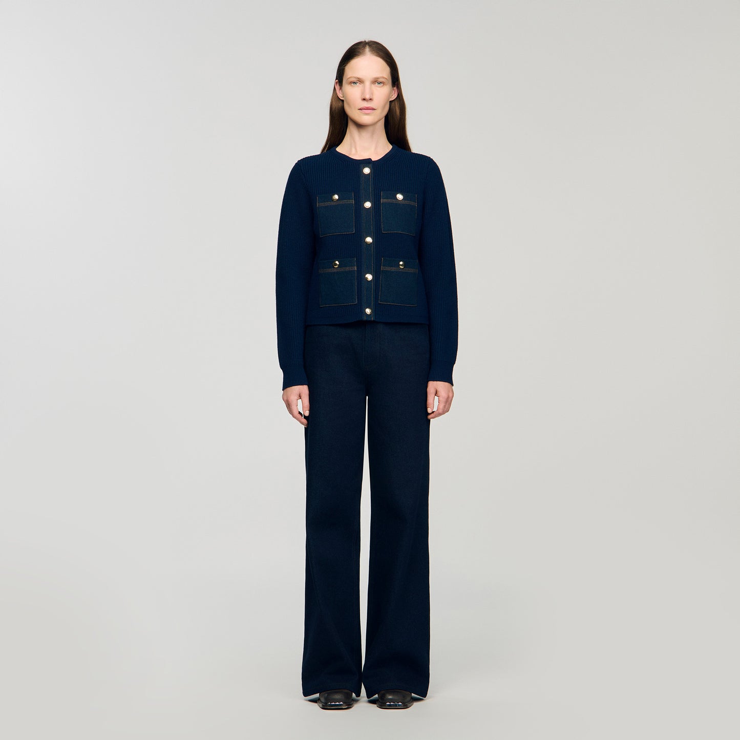 Alexandre Cardigan With Denim Details Navy Blue