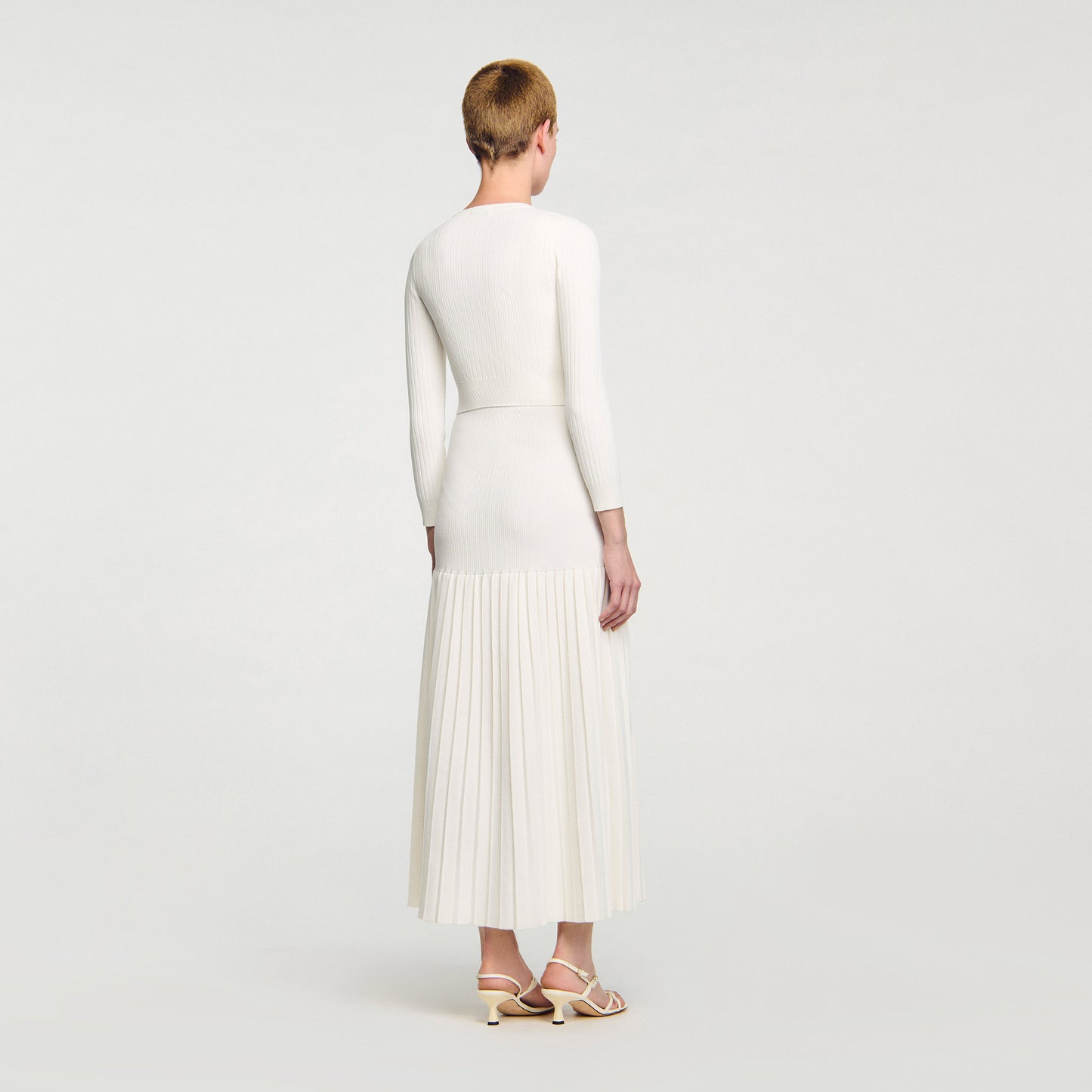 Bello Cropped Rib Knit Cardigan Ecru