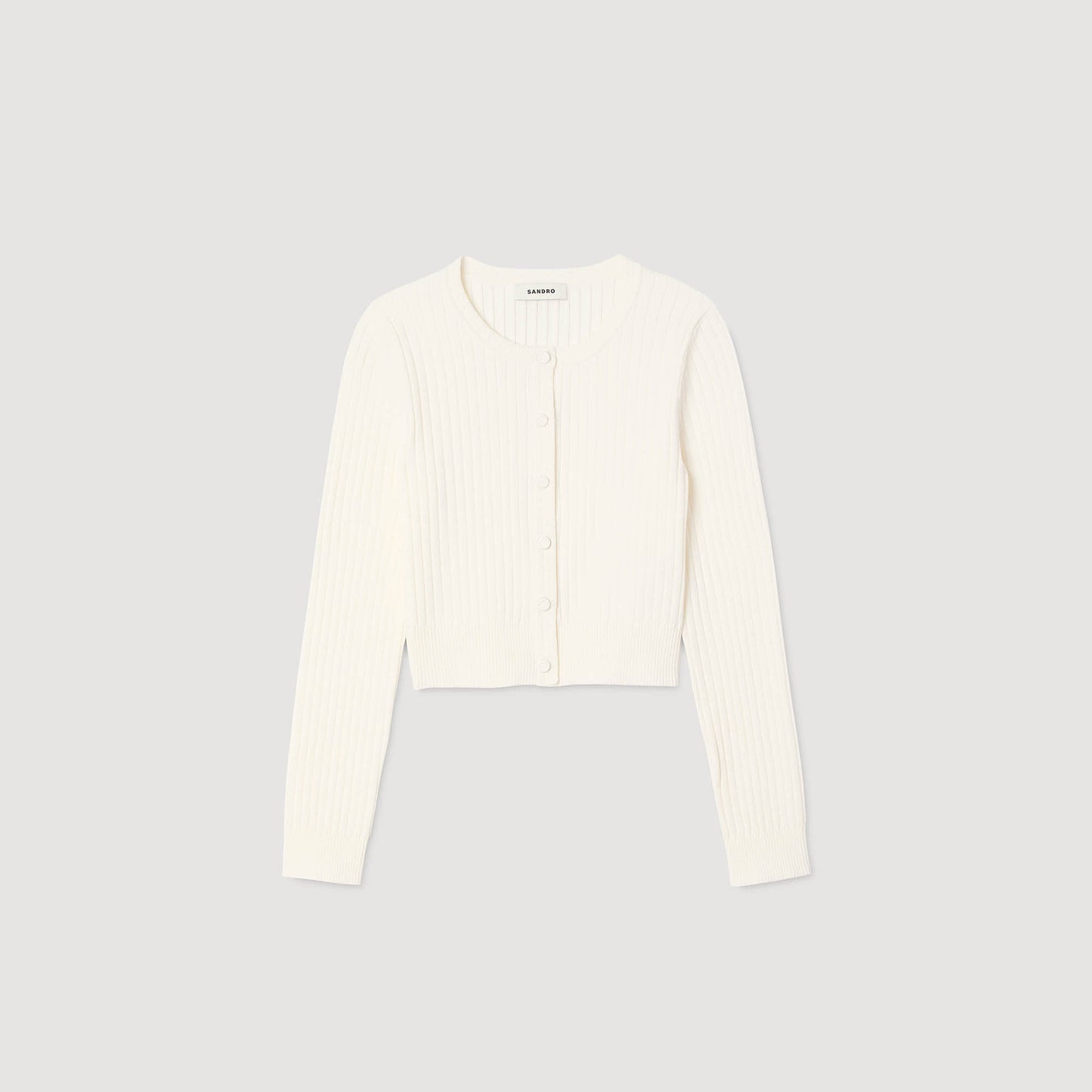 Bello Cropped Rib Knit Cardigan Ecru