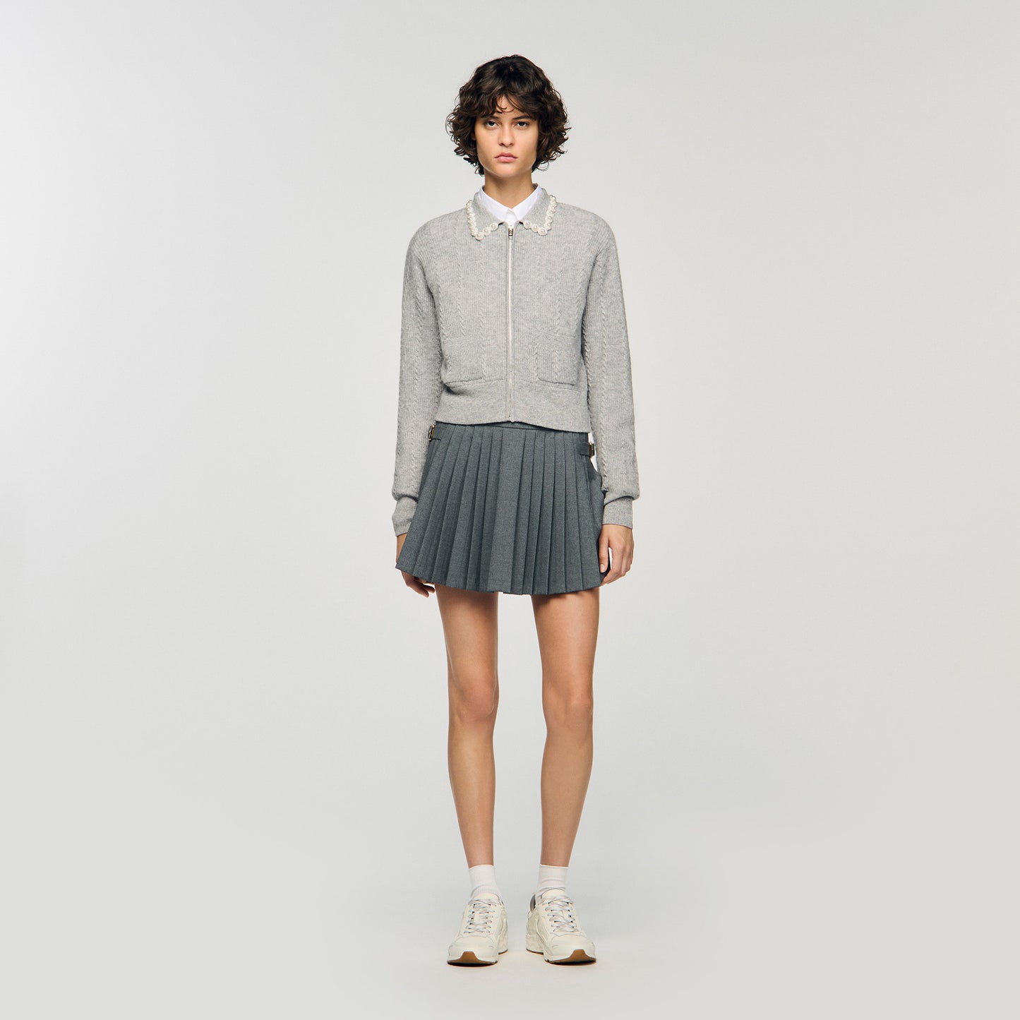 Ameo Cardigan With Beaded Collar Grey