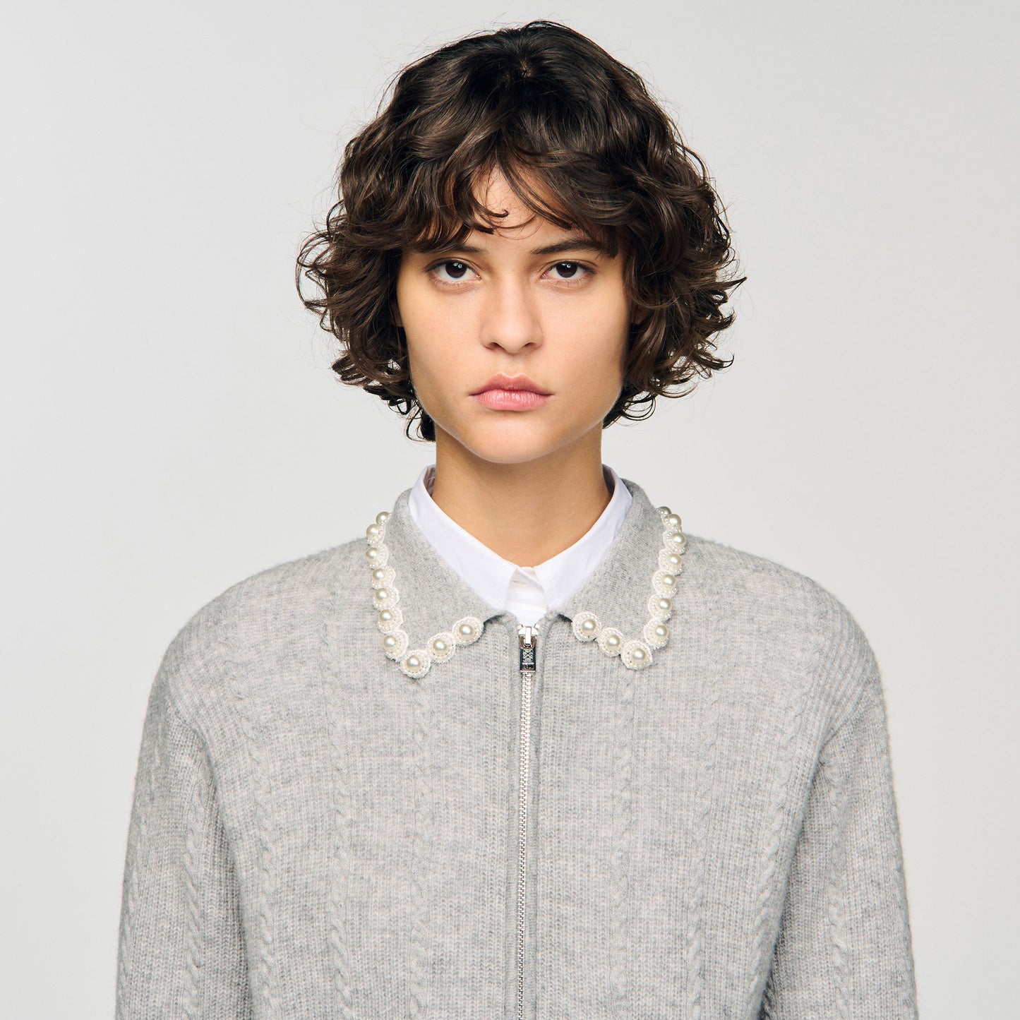 Ameo Cardigan With Beaded Collar Grey