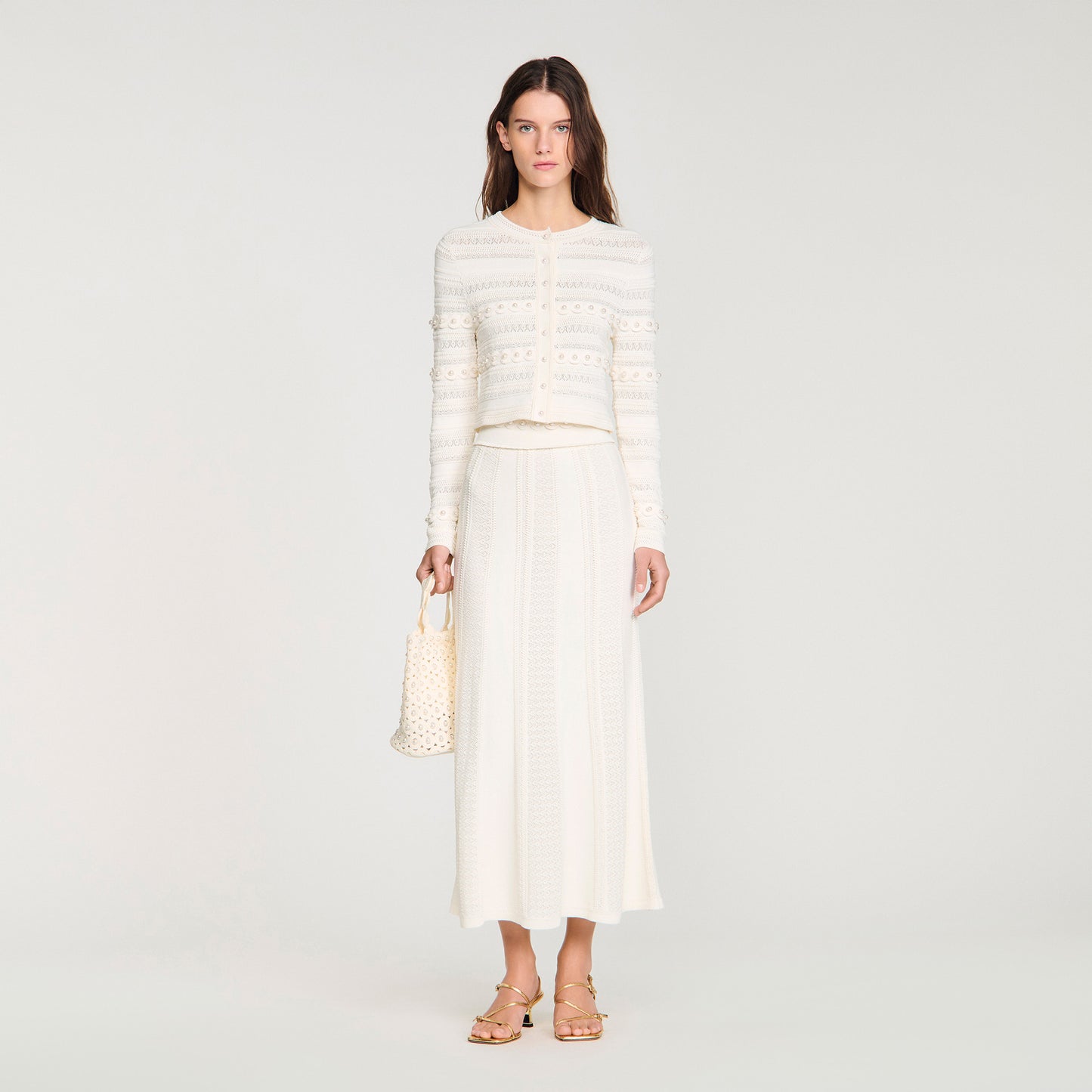 Laneo Pearl Textured Knit Cardigan Cream