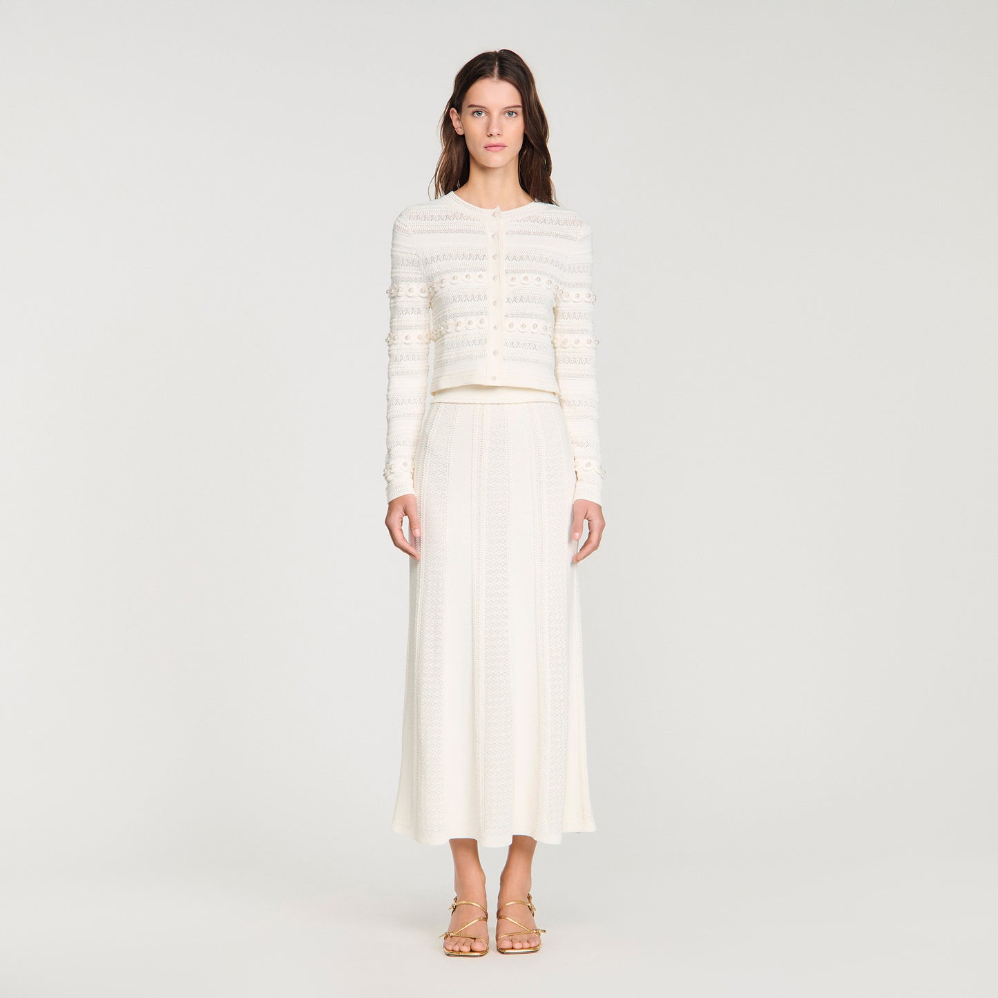 Laneo Pearl Textured Knit Cardigan Cream