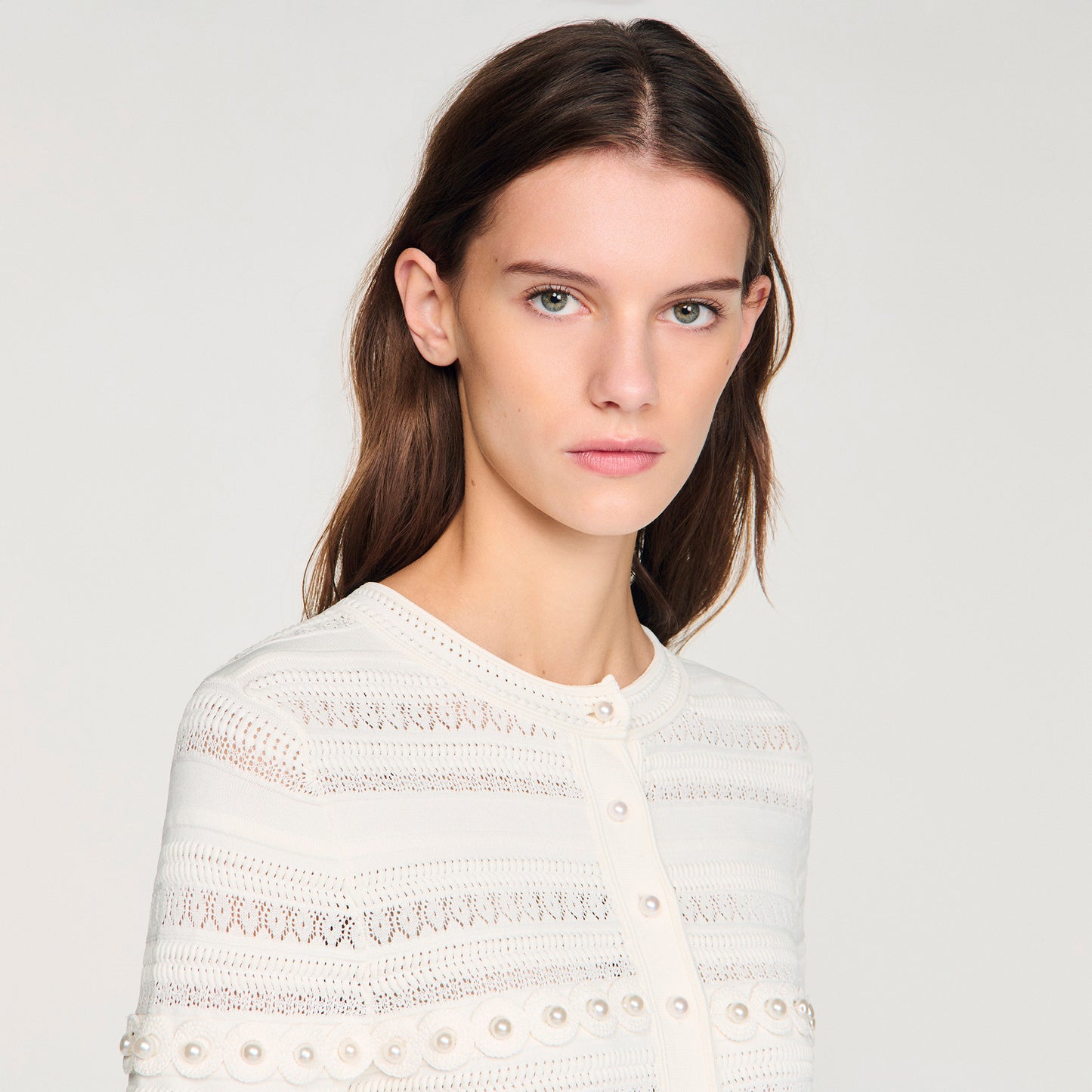 Laneo Pearl Textured Knit Cardigan Cream