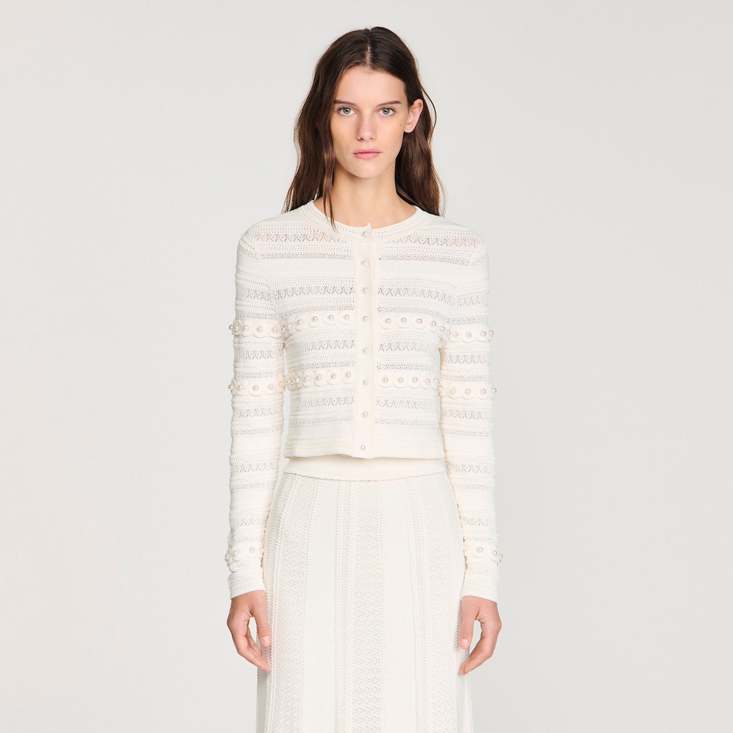 Laneo Pearl Textured Knit Cardigan Cream