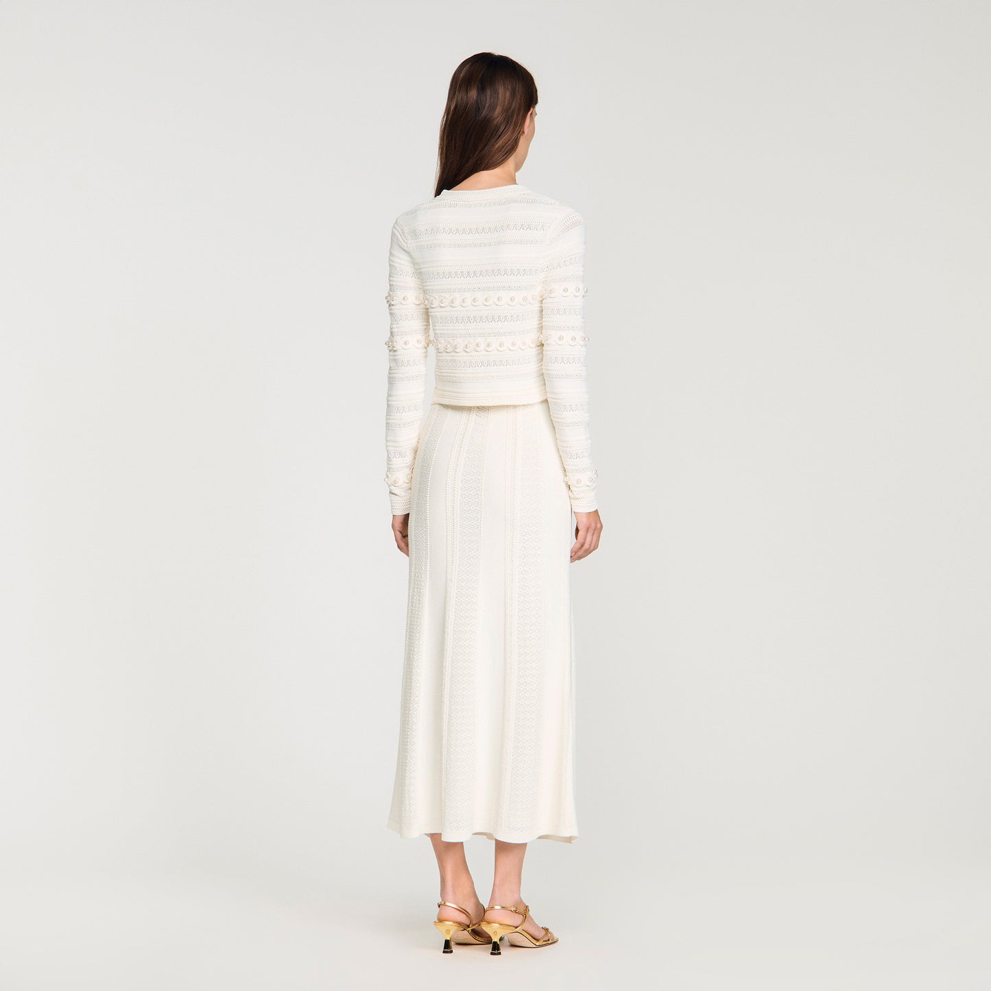 Laneo Pearl Textured Knit Cardigan Cream