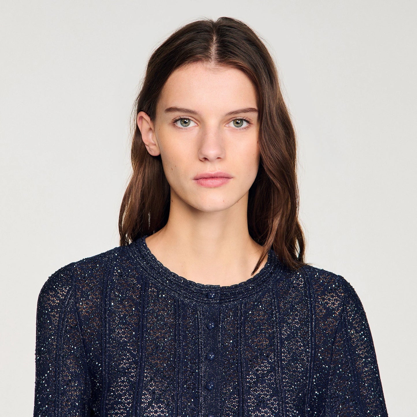 Lisane Strass Knit Cropped Cardigan Navy Blue
