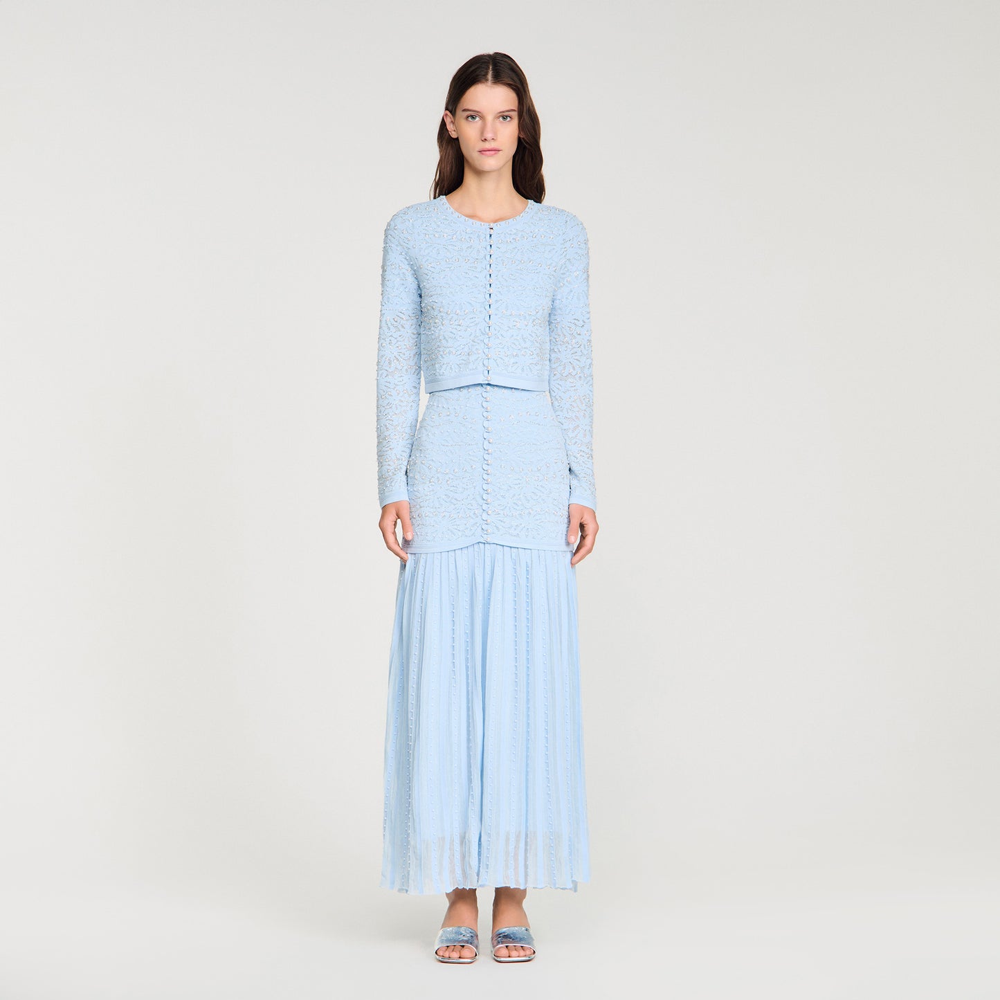 Leva Cropped Pearled Cardigan Sky Blue