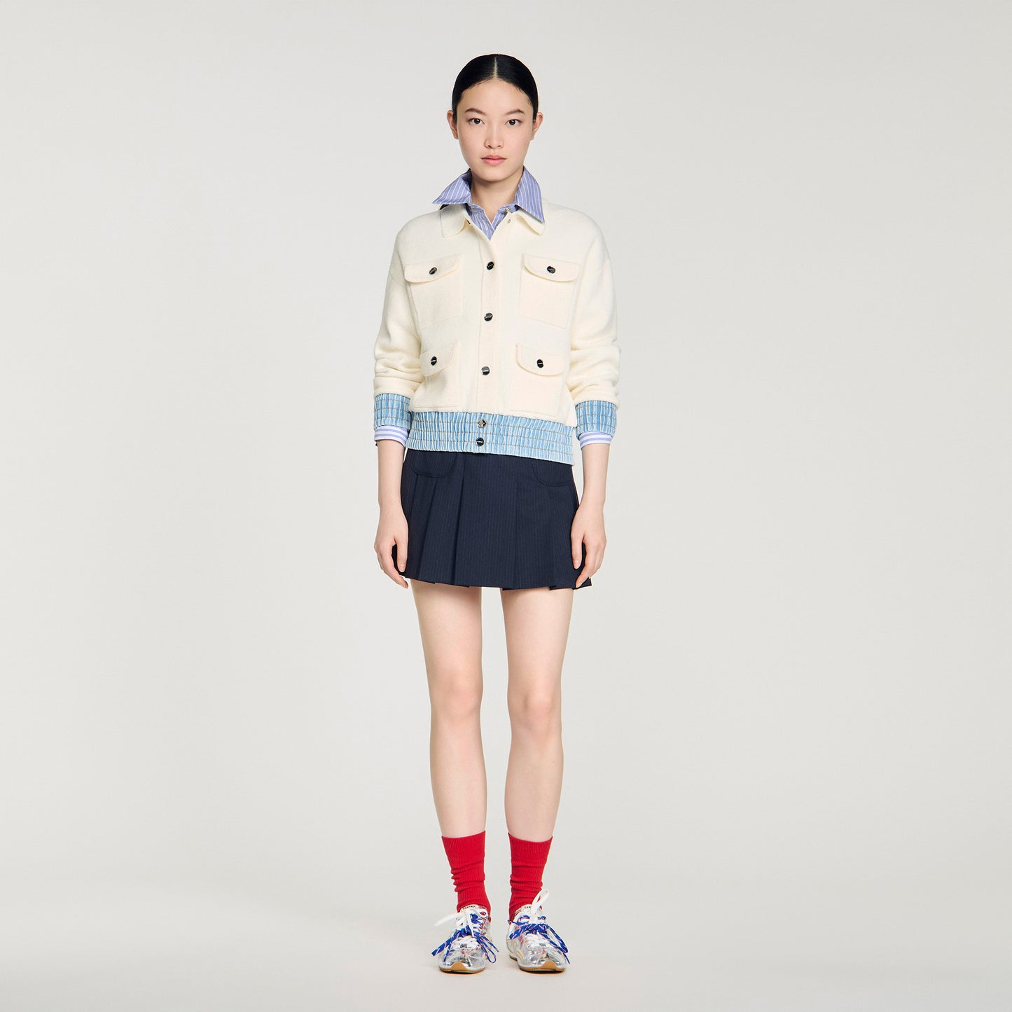 Madeen Cardigan With Denim Details Ecru