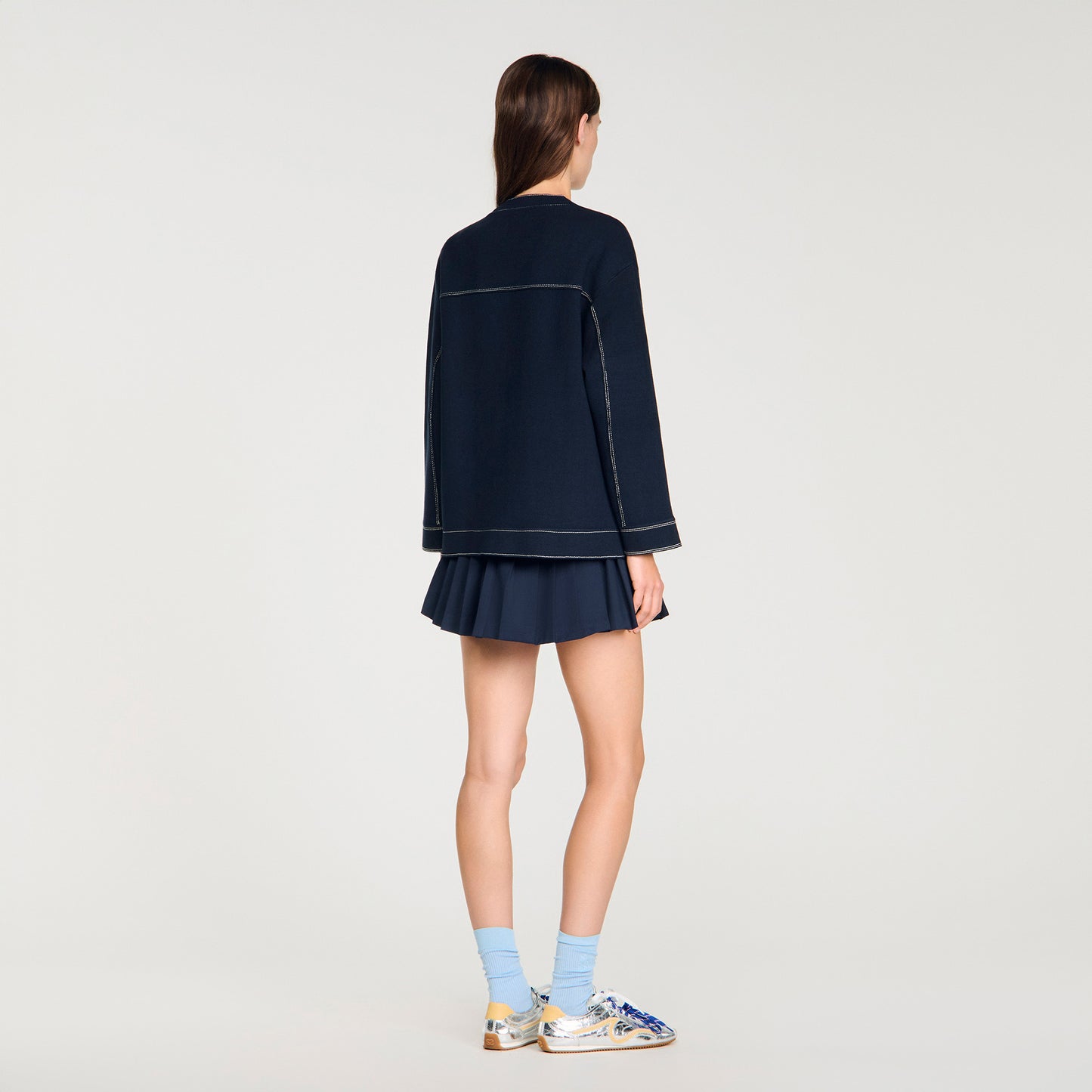 Brooklyn Contrast Stitch Cardigan Navy Blue