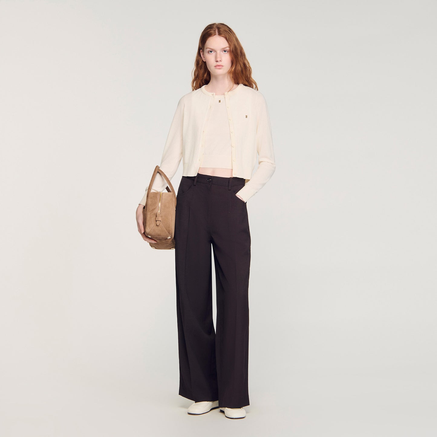 Tim Padded Round Neck Cropped Cardigan Ecru