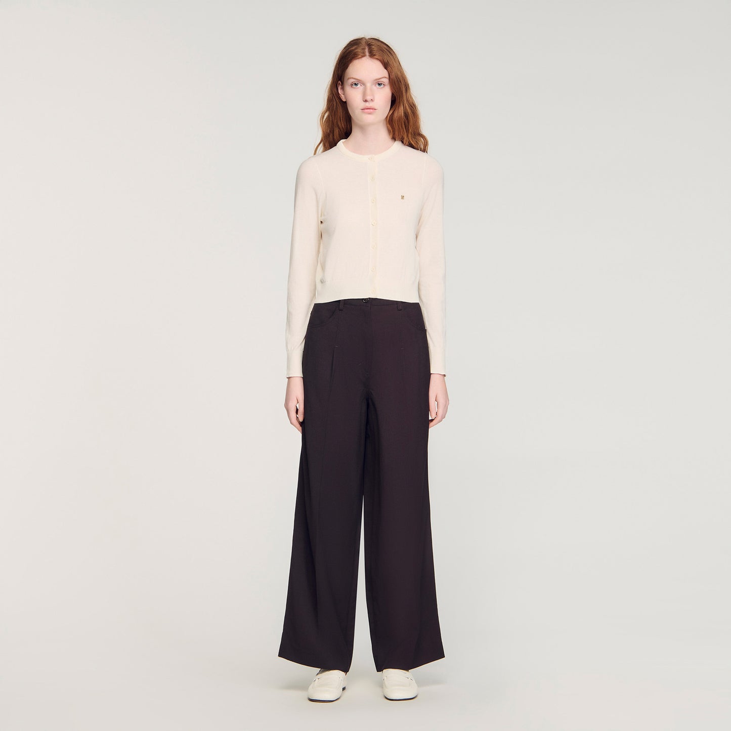 Tim Padded Round Neck Cropped Cardigan Ecru