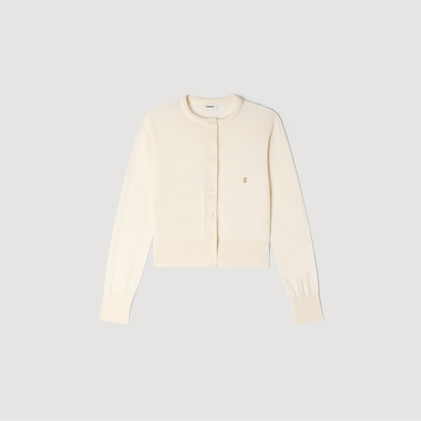 Tim Padded Round Neck Cropped Cardigan Ecru