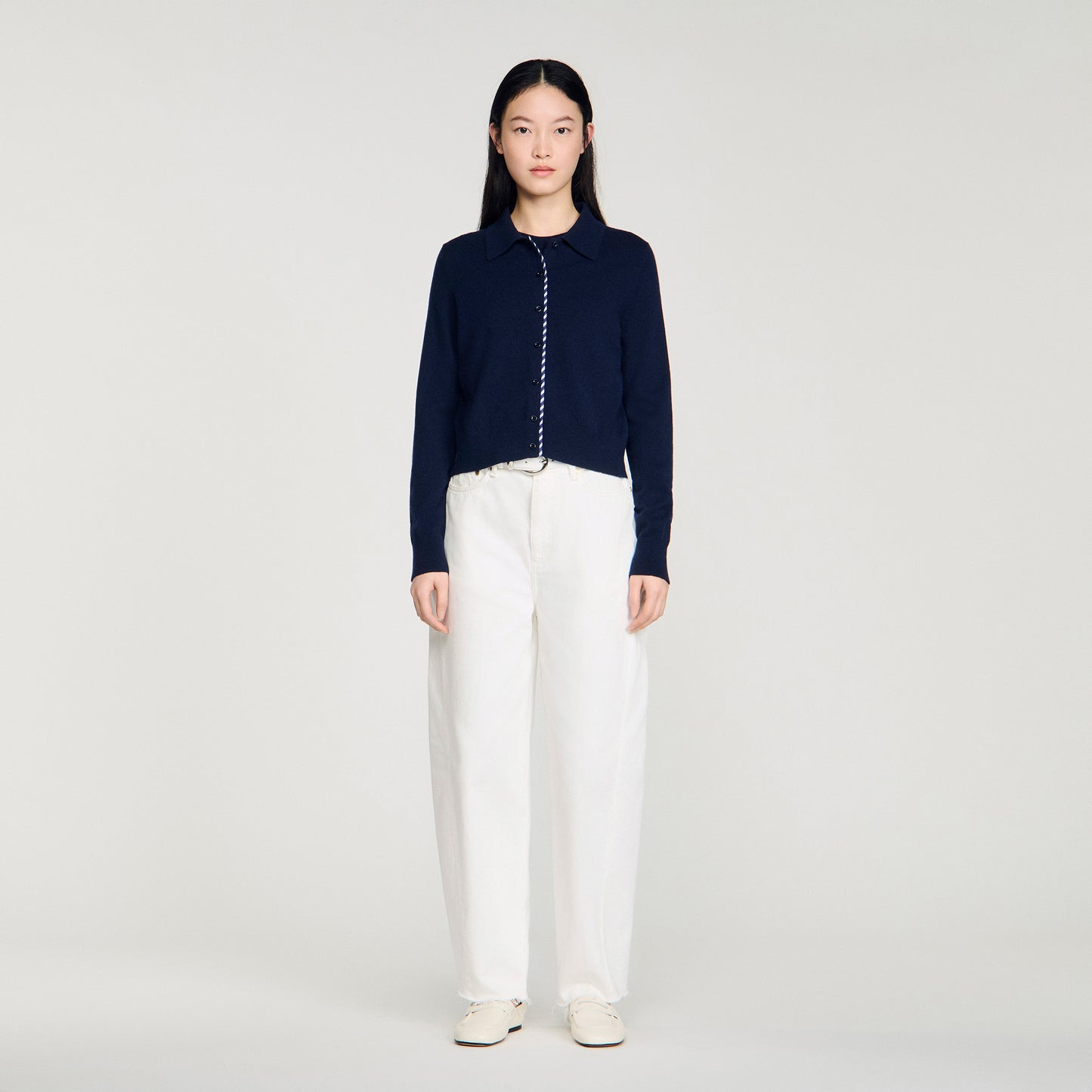 Dantes Striped Wool And Cashmere Cardigan Navy Blue