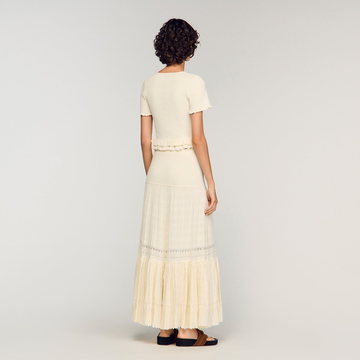 Ruffled Knit Cardigan Ecru