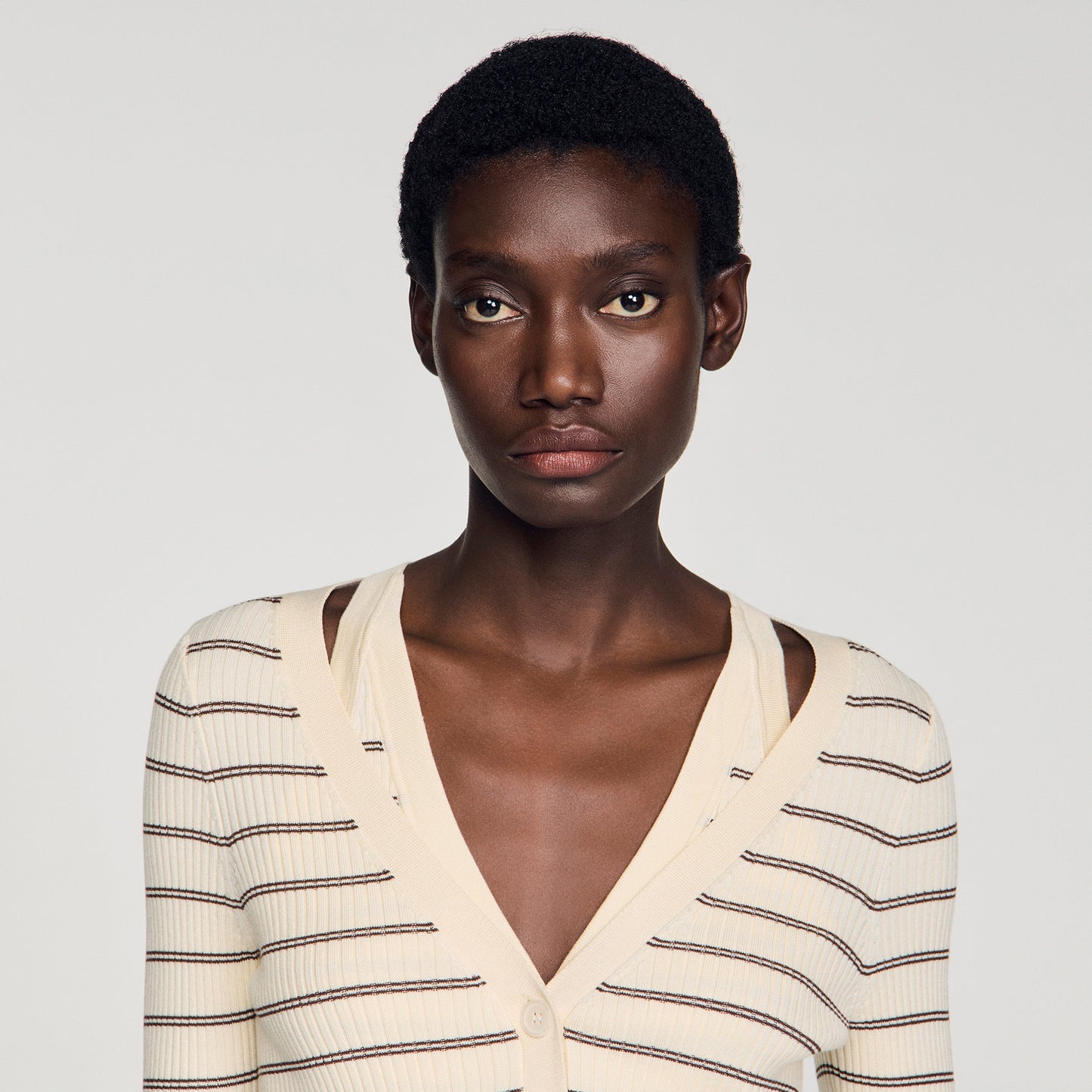 Gabri Striped Ribbed Cardigan ECRU / BROWN