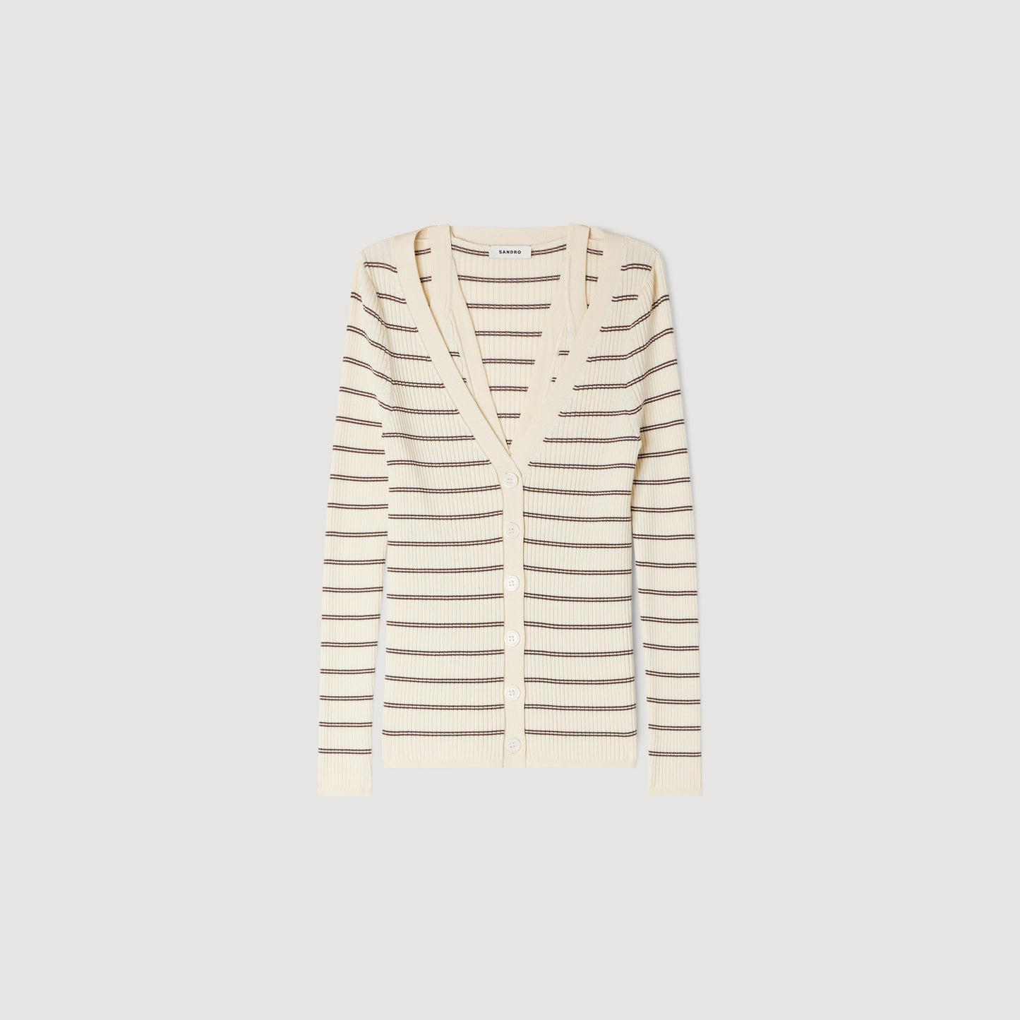 Gabri Striped Ribbed Cardigan ECRU / BROWN
