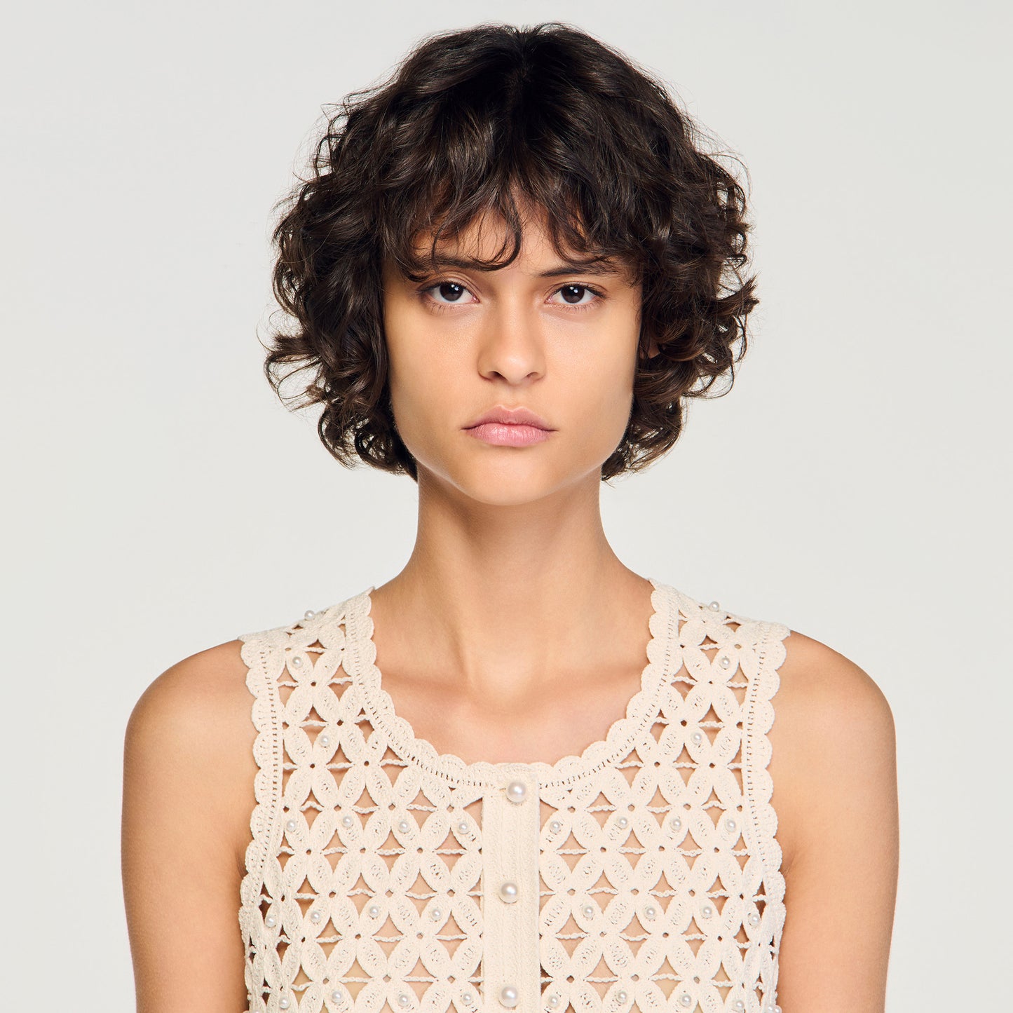 Lali Beaded Crochet Cardigan Ecru