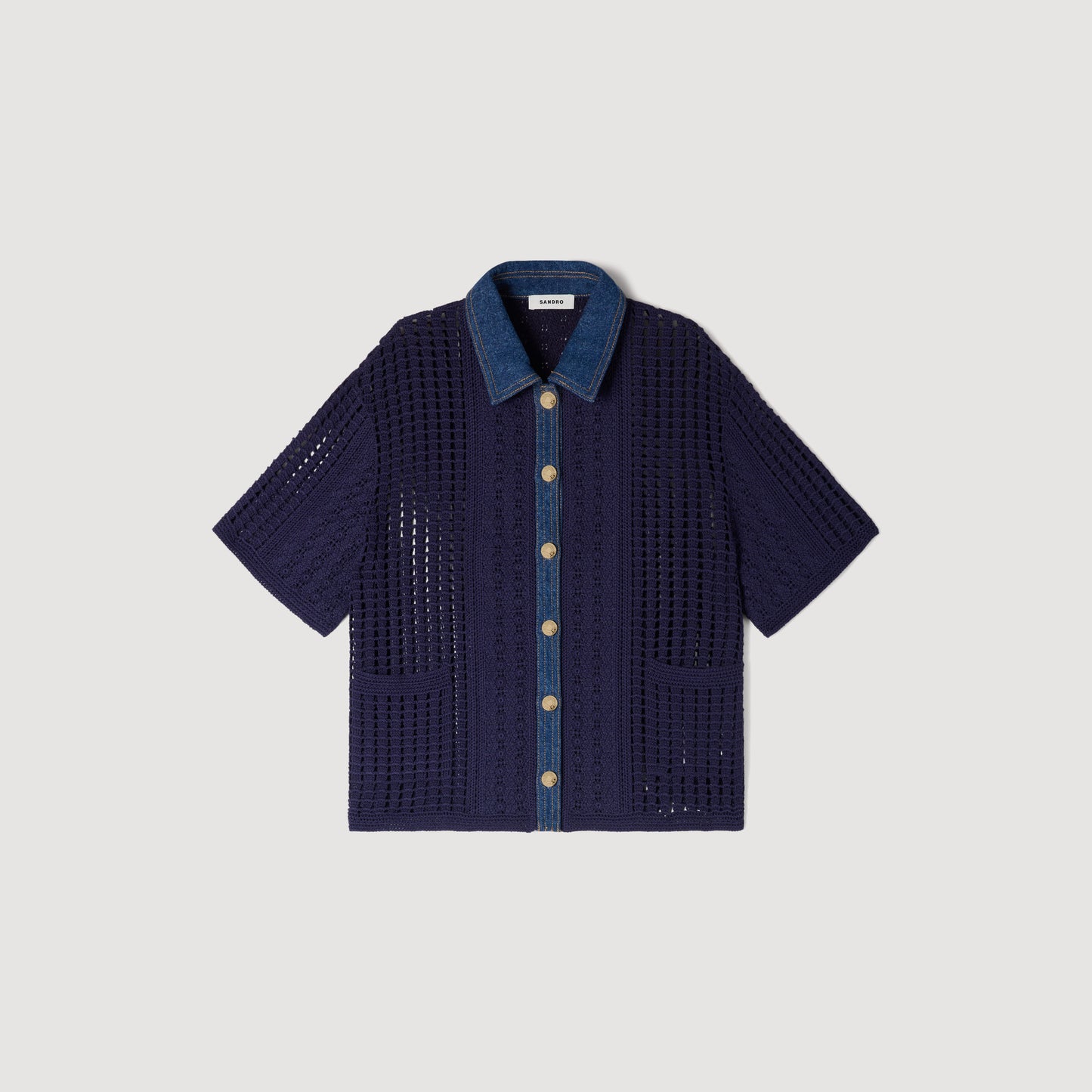 Marea Crochet And Denim Cardigan Navy Blue
