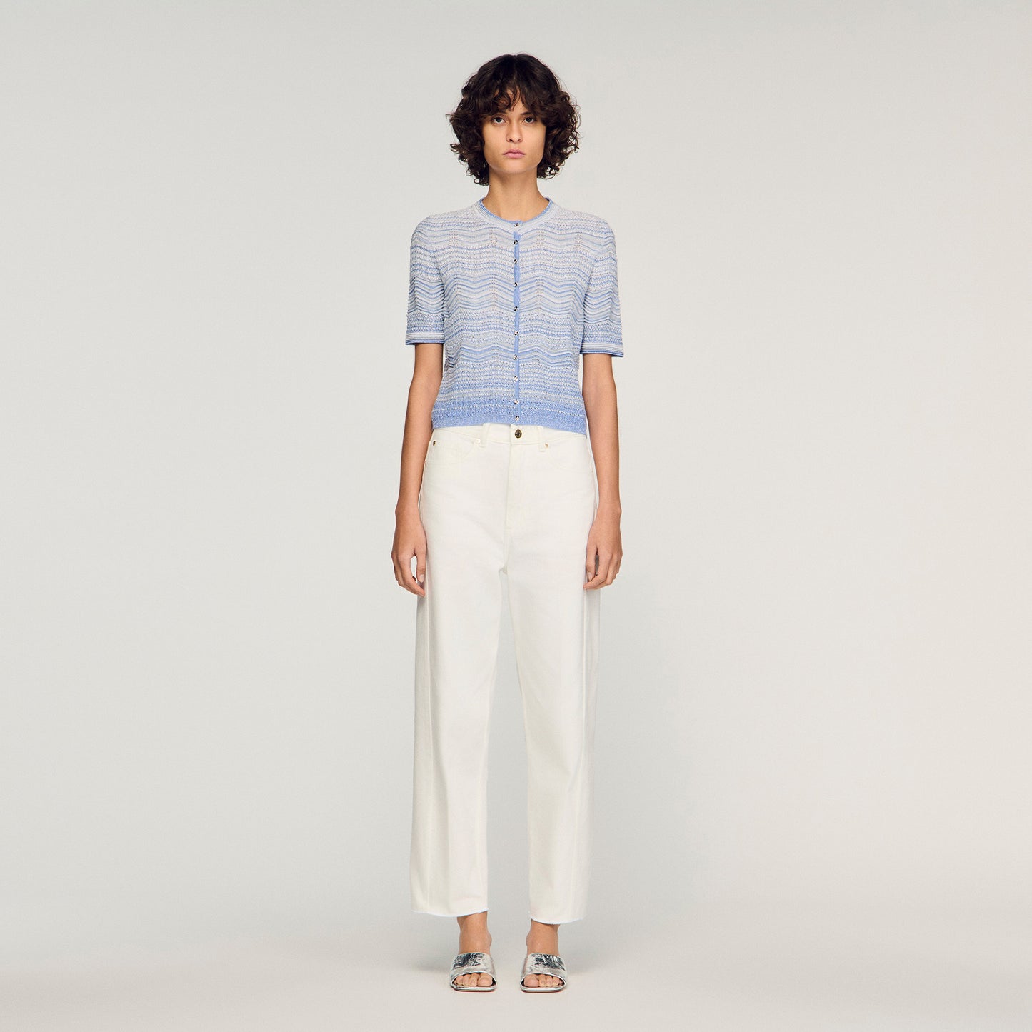 Davine Decorative Knit Cardigan Sky Blue