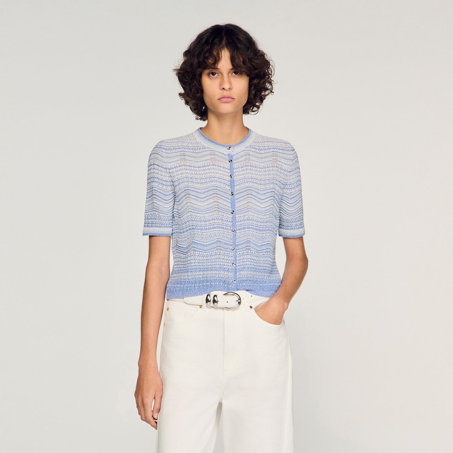 Davine Decorative Knit Cardigan Sky Blue