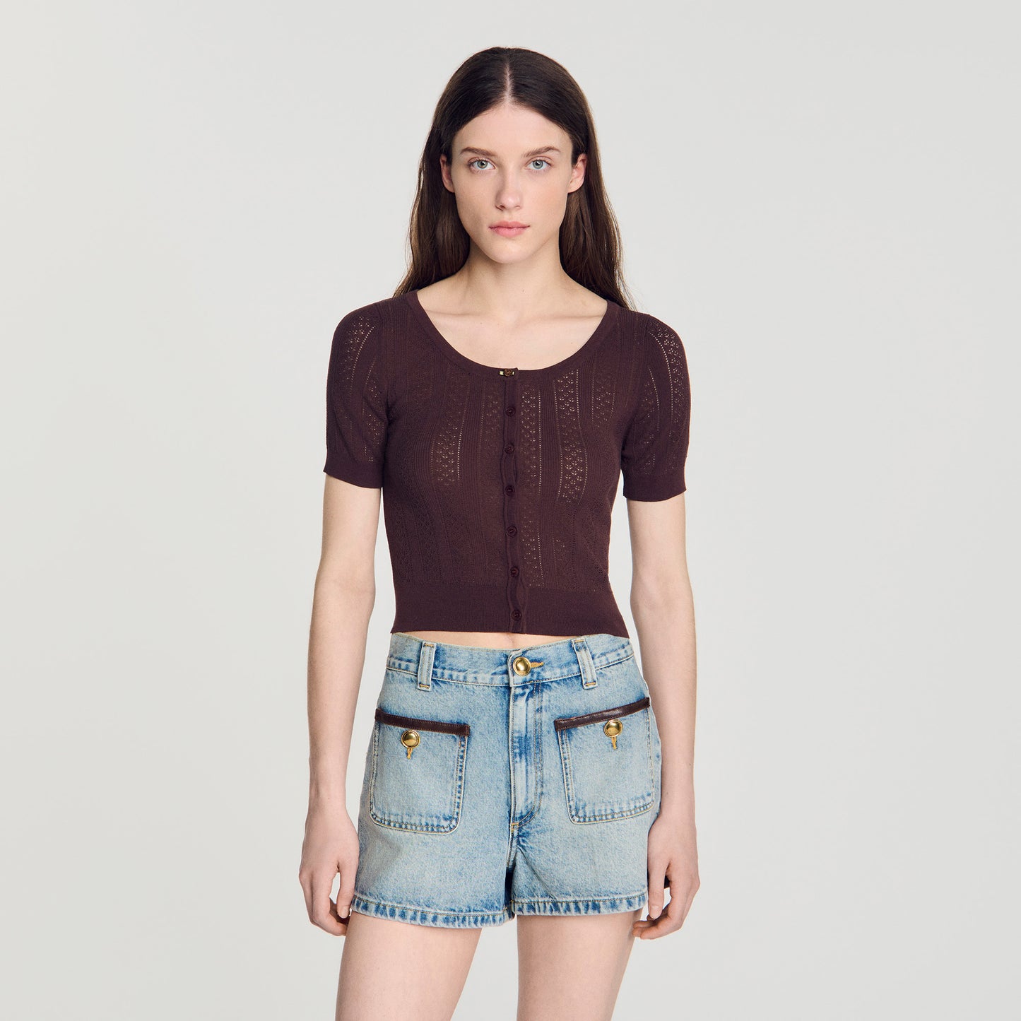 Anae Pointelle knit cardigan Brown