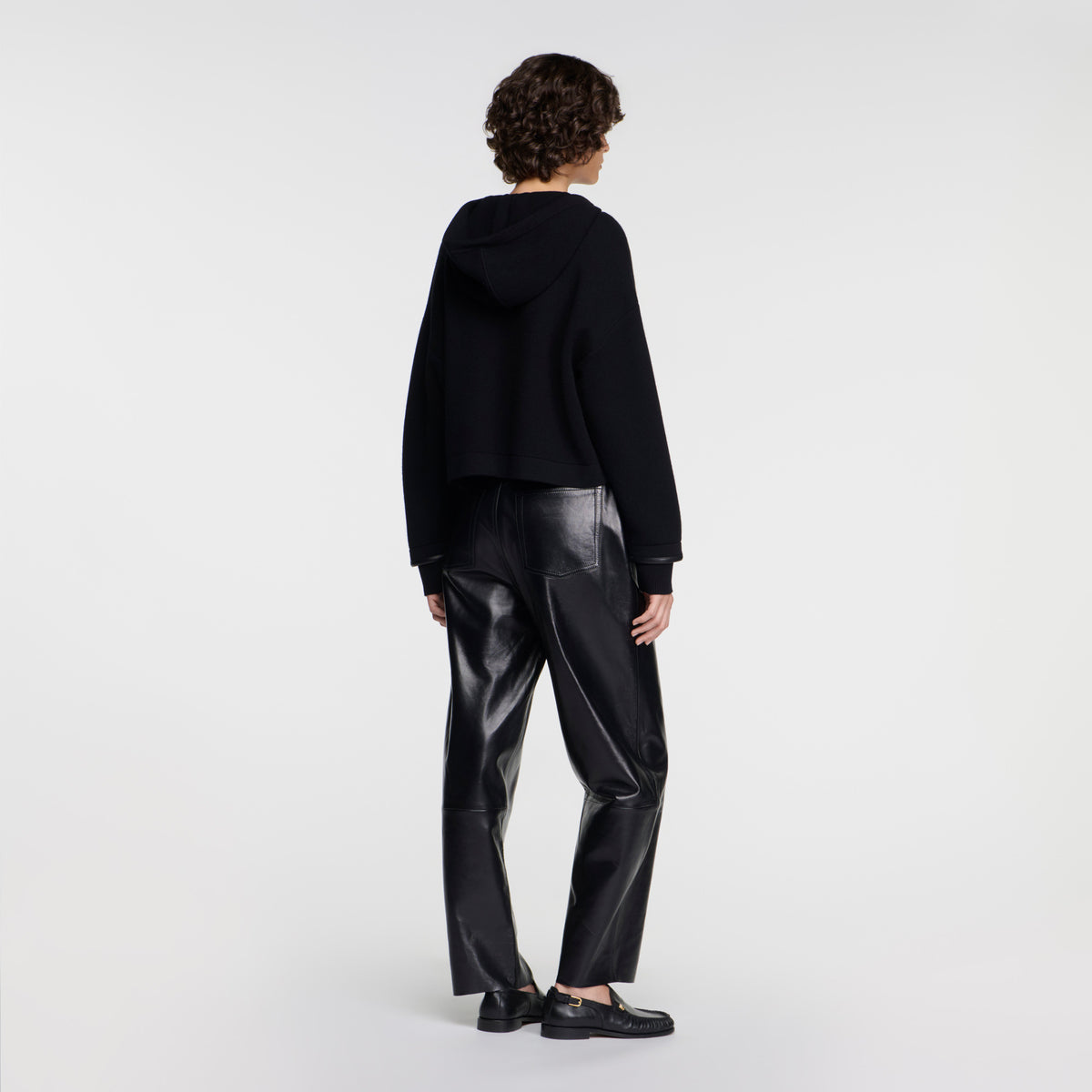 Arlo Hooded cardigan, leather details Black