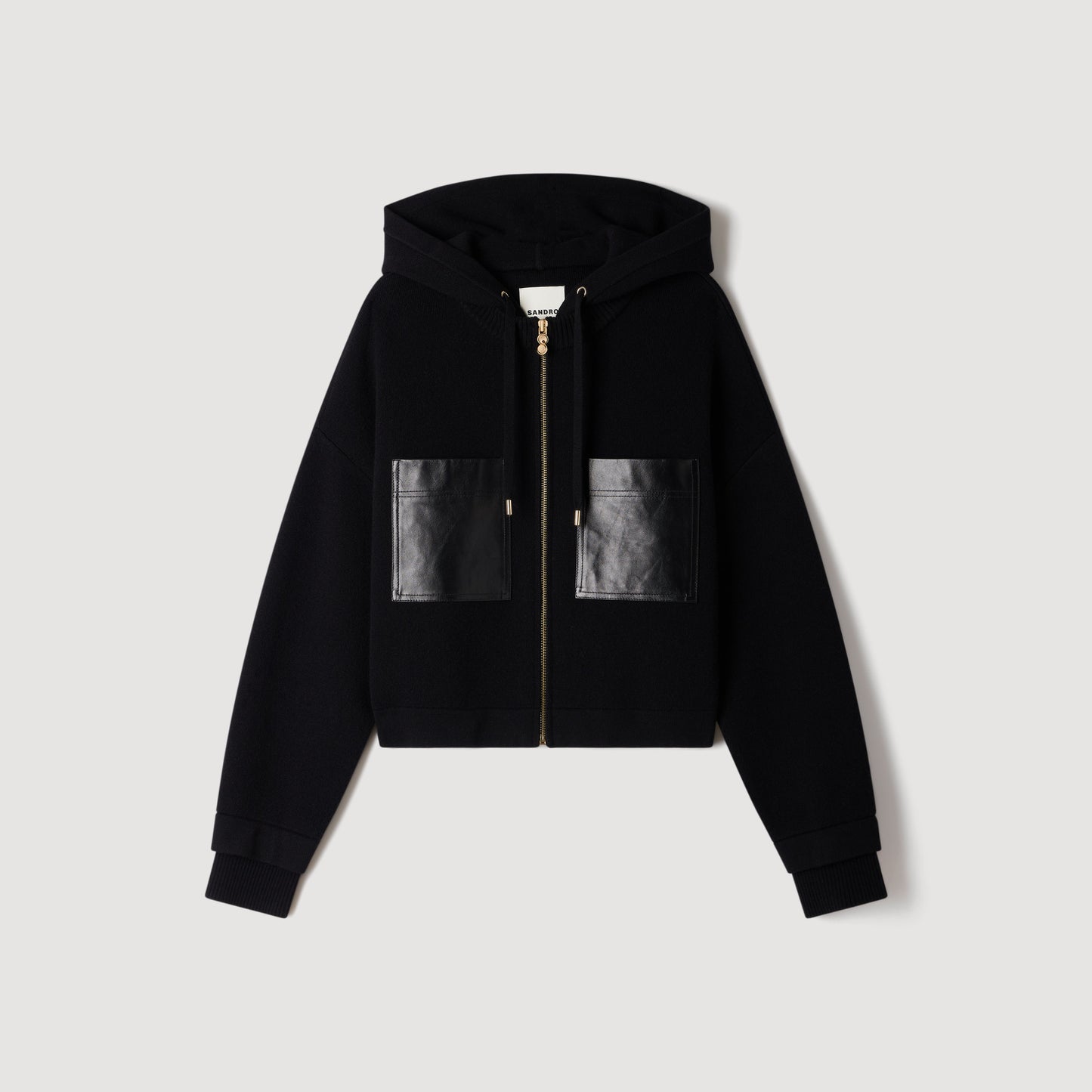 Arlo Hooded cardigan, leather details Black