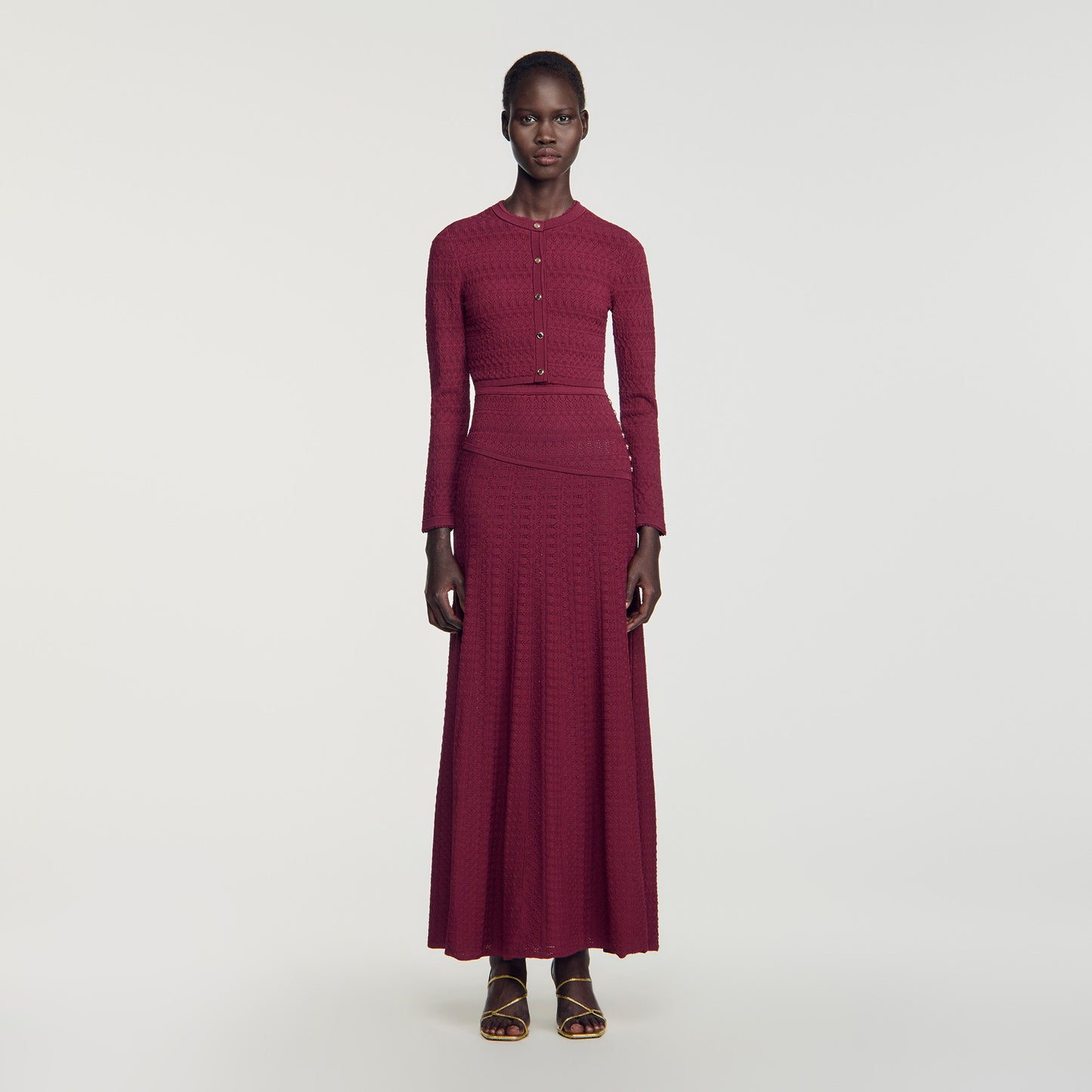 Sam Cropped pointelle knit cardigan Bordeaux