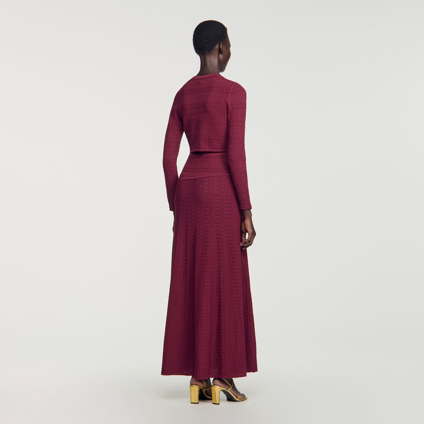 Sam Cropped pointelle knit cardigan Bordeaux