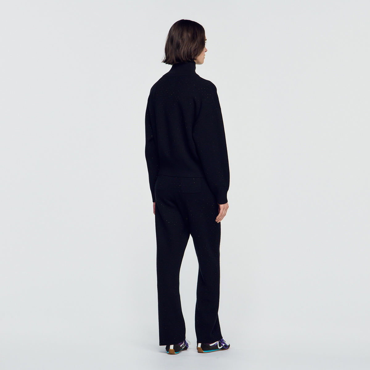 Lunaire Standing Collar Strass Cardigan Black