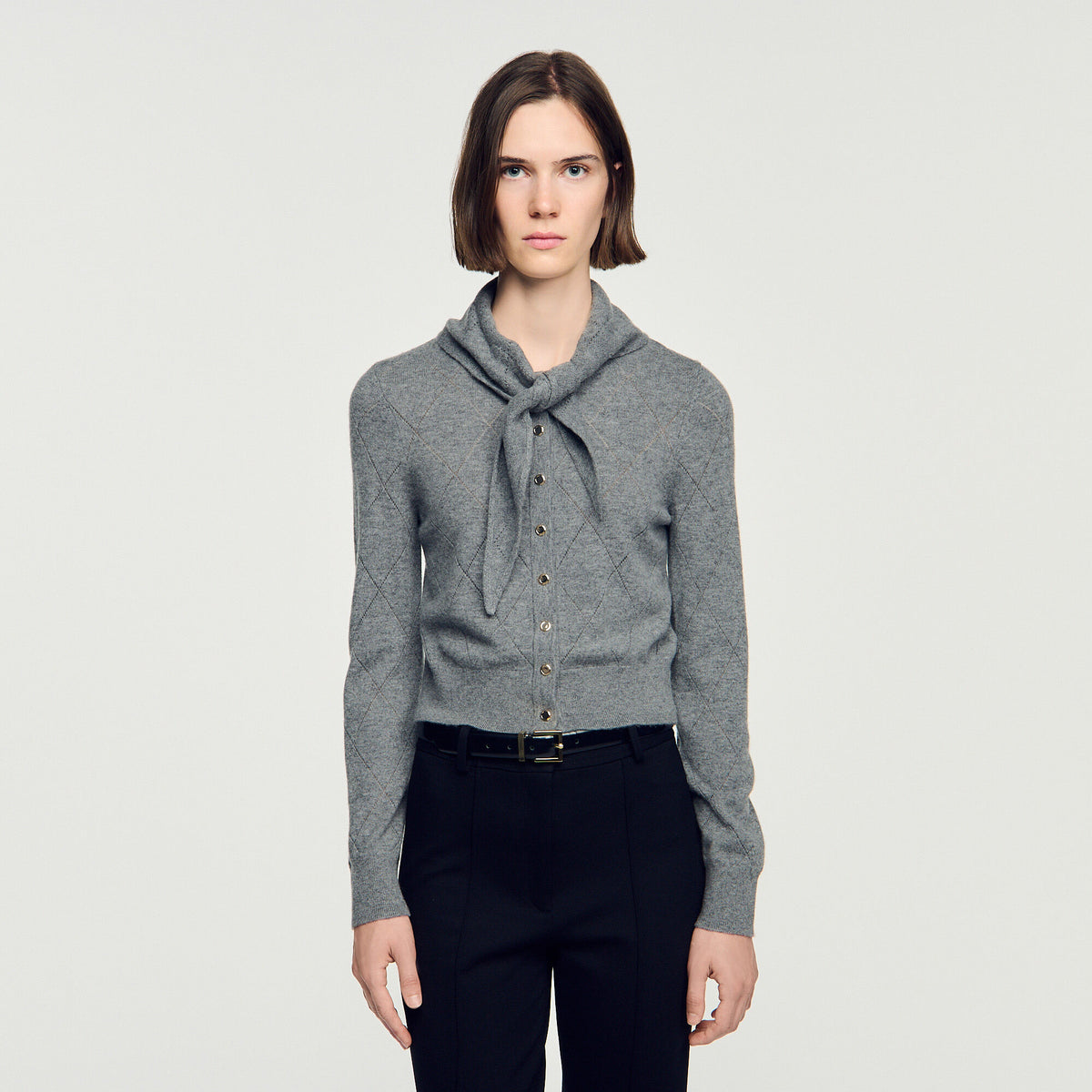 Coralyne Pointelle Knit Cardigan Grey