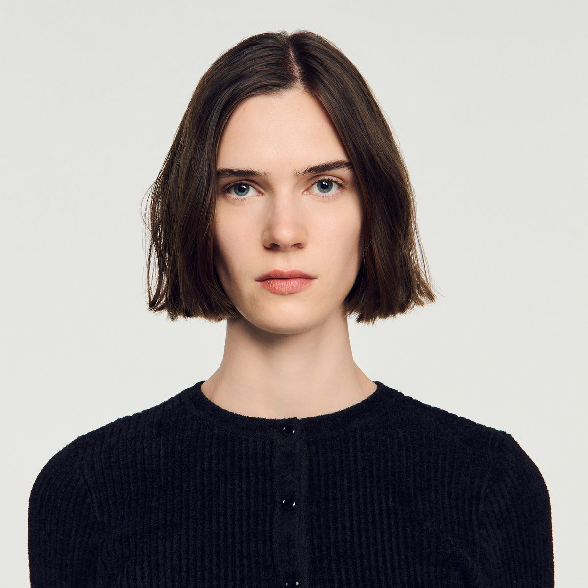 Dove Velvet Knit Cropped Cardigan Black