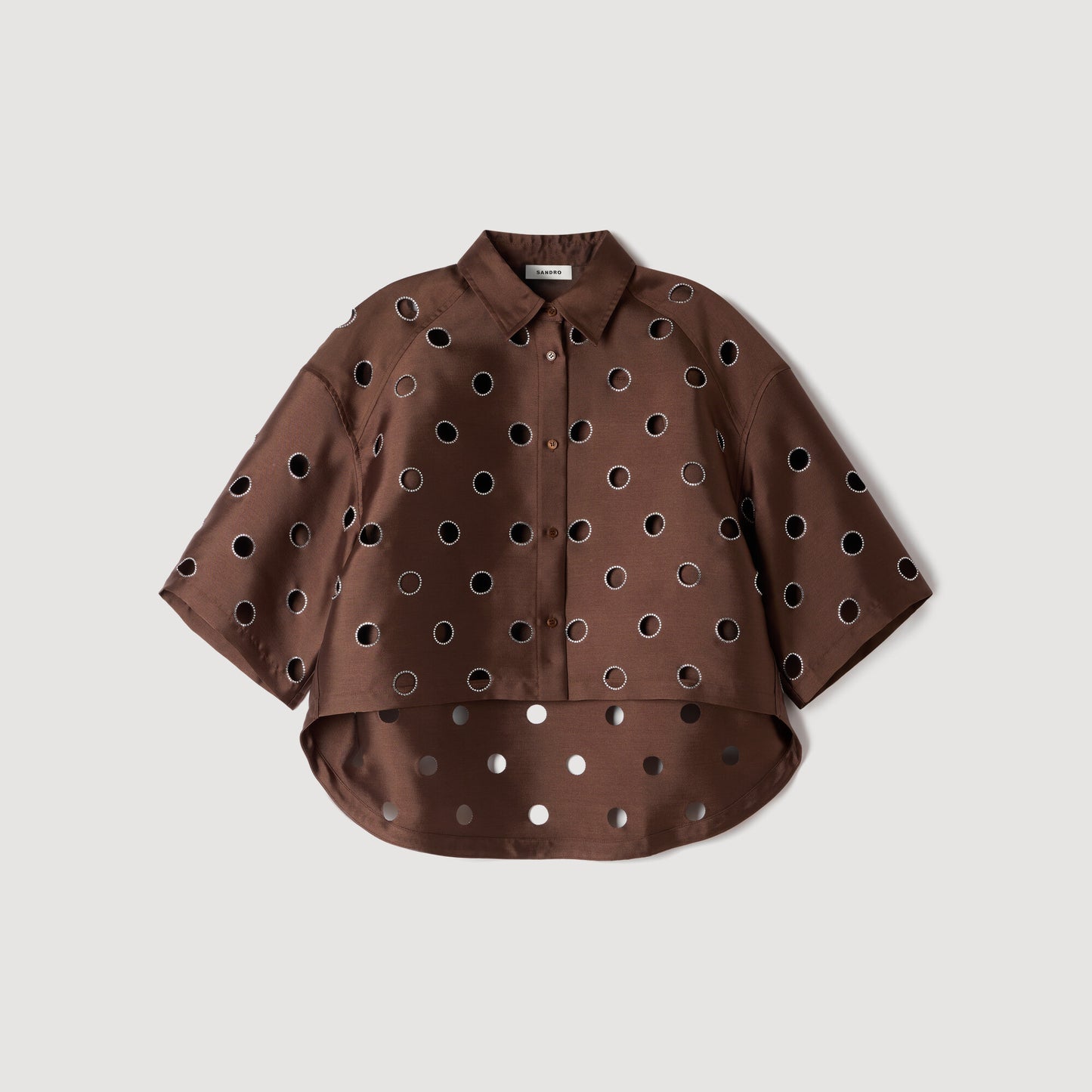 Jupiter Denim Shirt with Rhinestones Brown