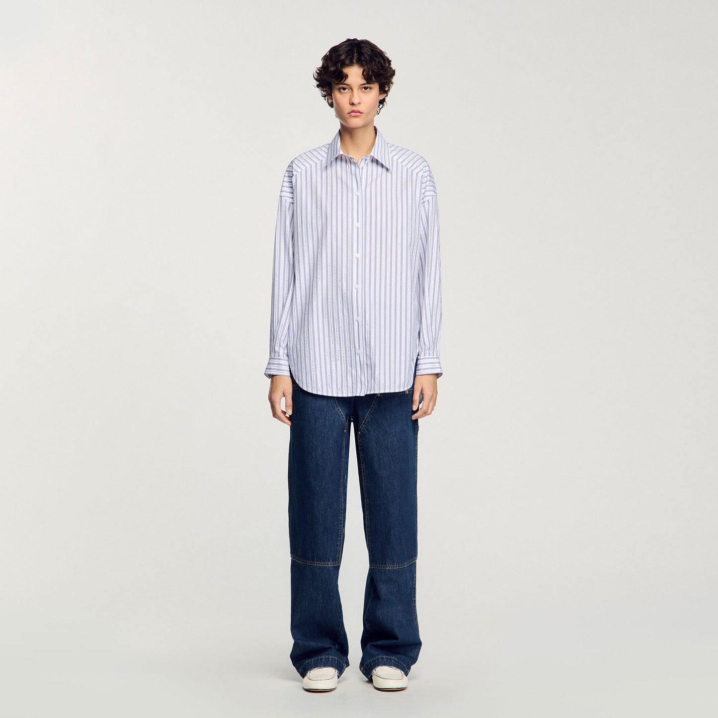 Striped Rhinestone Shirt White