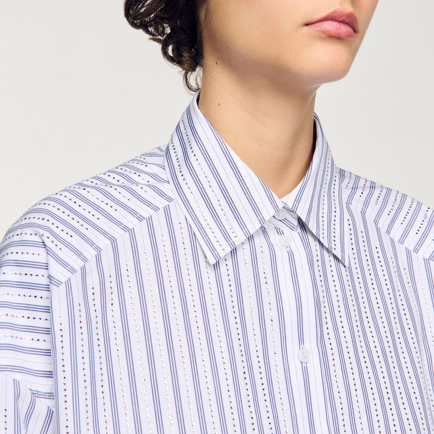 Striped Rhinestone Shirt White