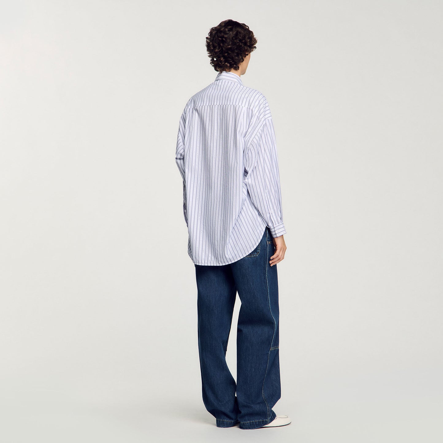 Striped Rhinestone Shirt White