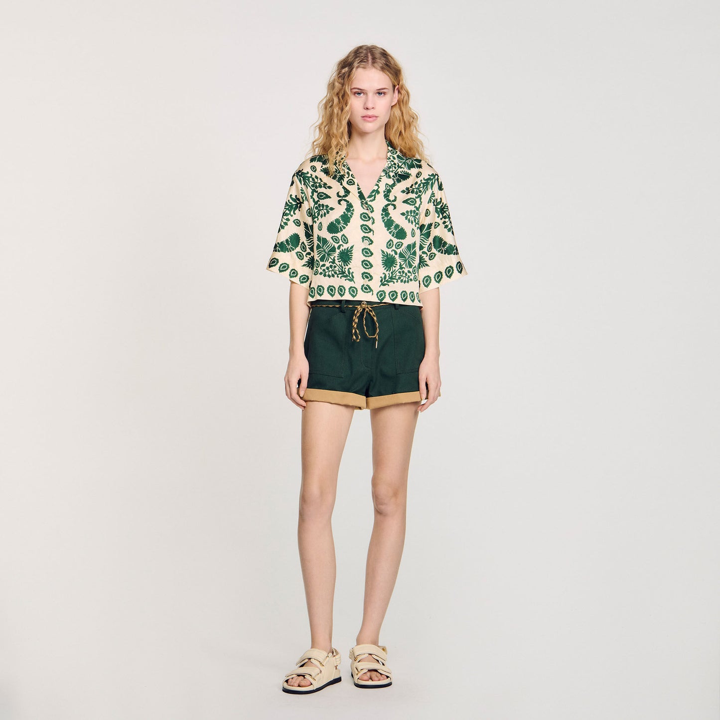Cavaliere Floral Motif Shirt Ecru / Green