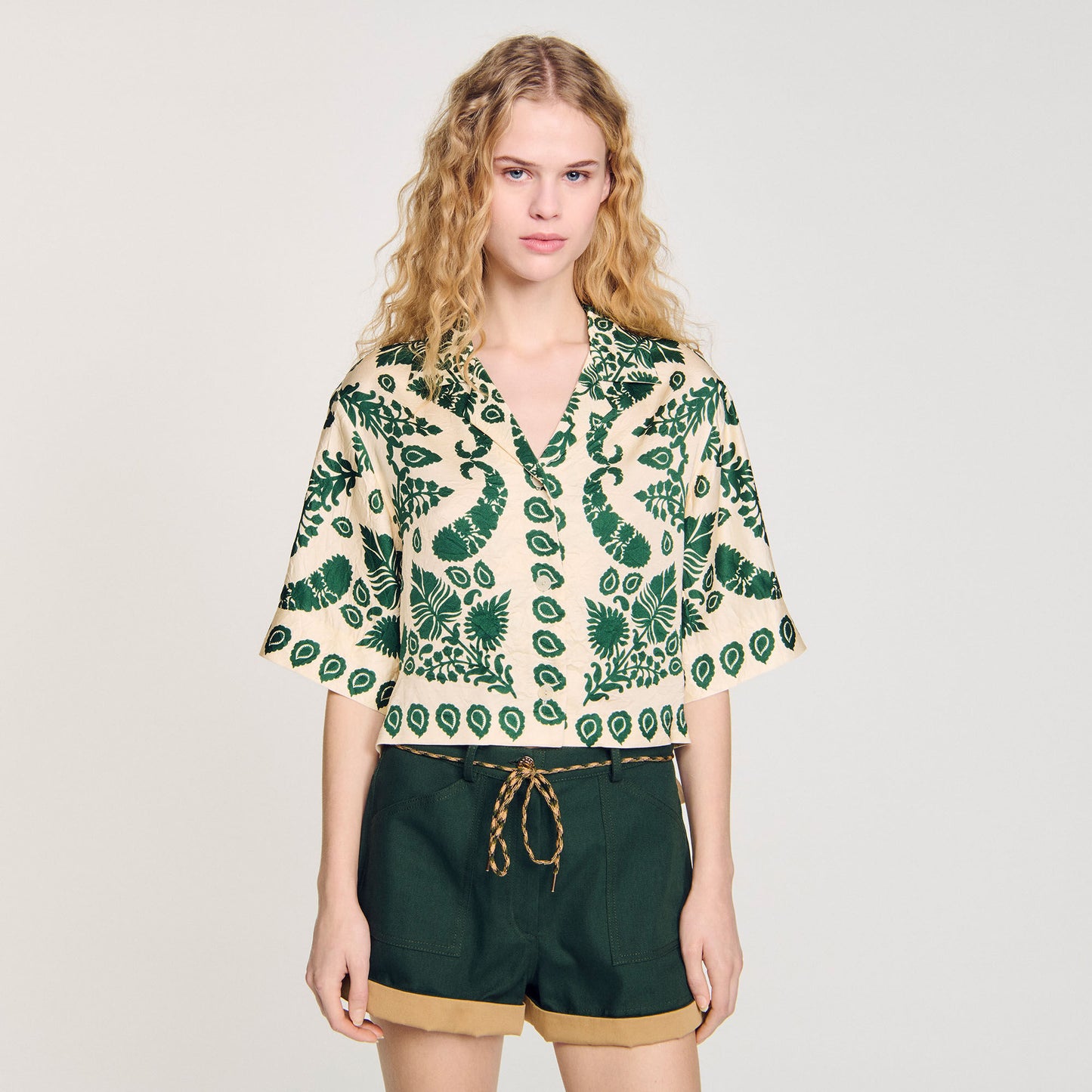 Cavaliere Floral Motif Shirt Ecru / Green