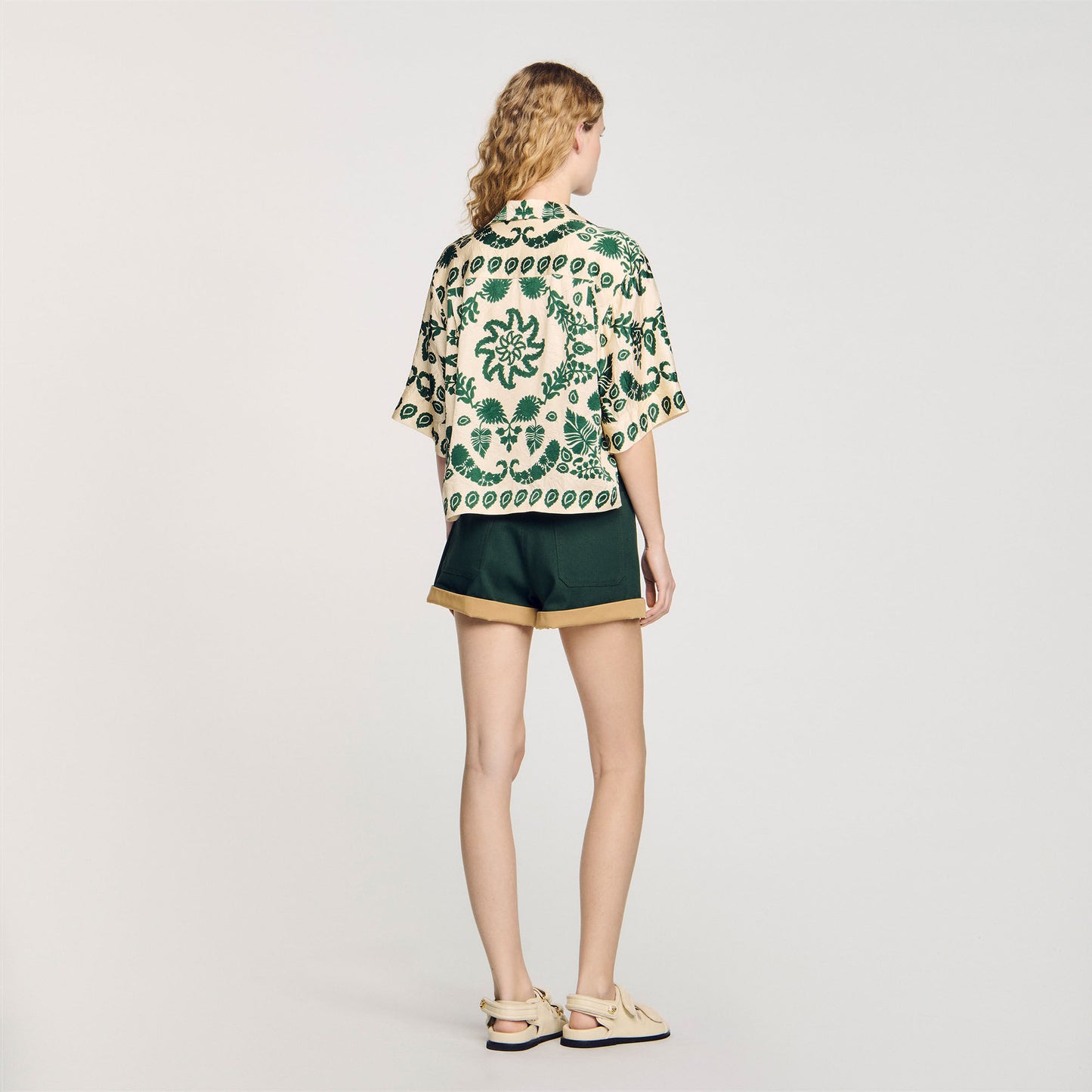 Cavaliere Floral Motif Shirt Ecru / Green