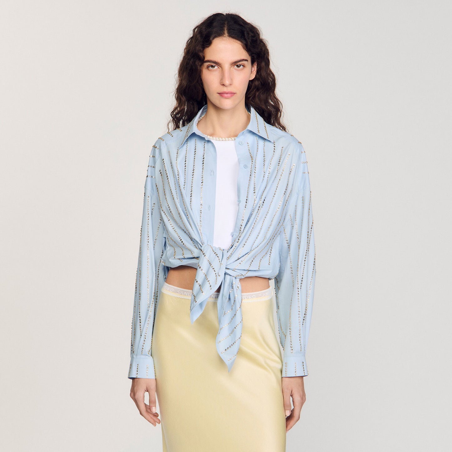 Paradise Rhinestone Shirt Sky Blue