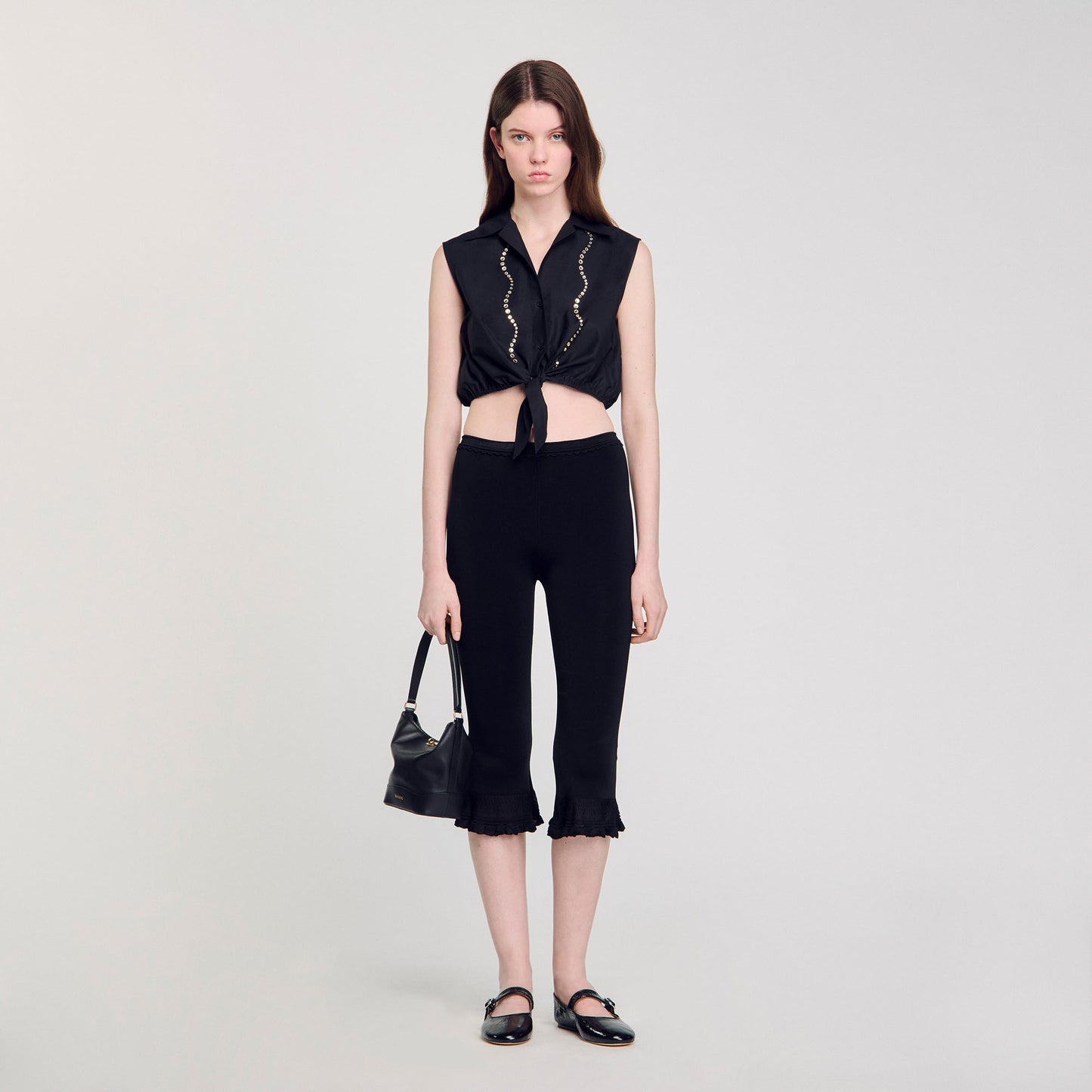 Tel Crystal Embellished Top Black