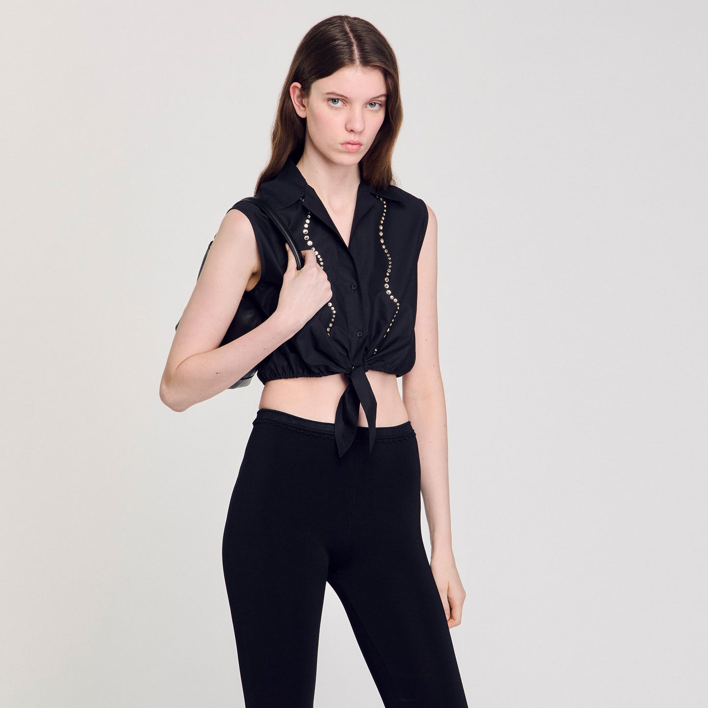 Tel Crystal Embellished Top Black